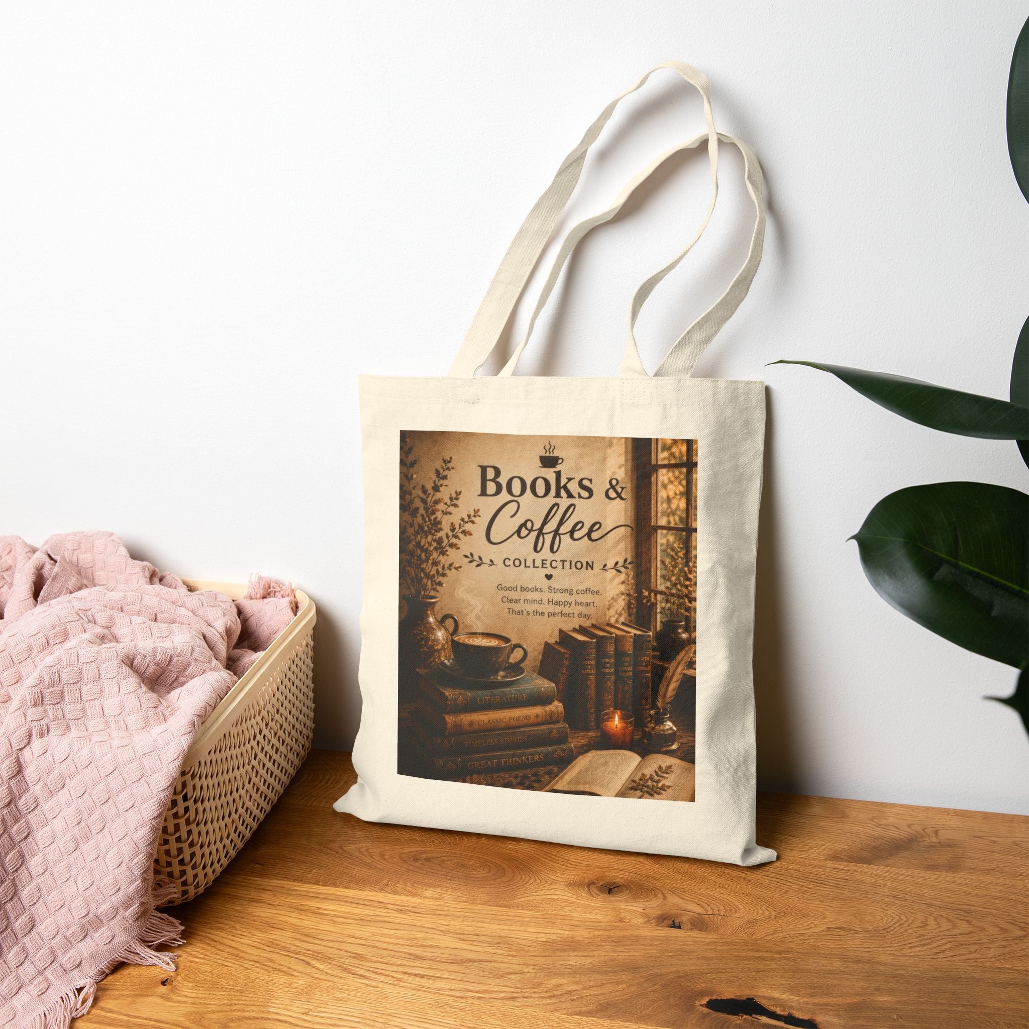 Books & Coffee Cotton Tote — Cozy Reading Library Booklover Bag