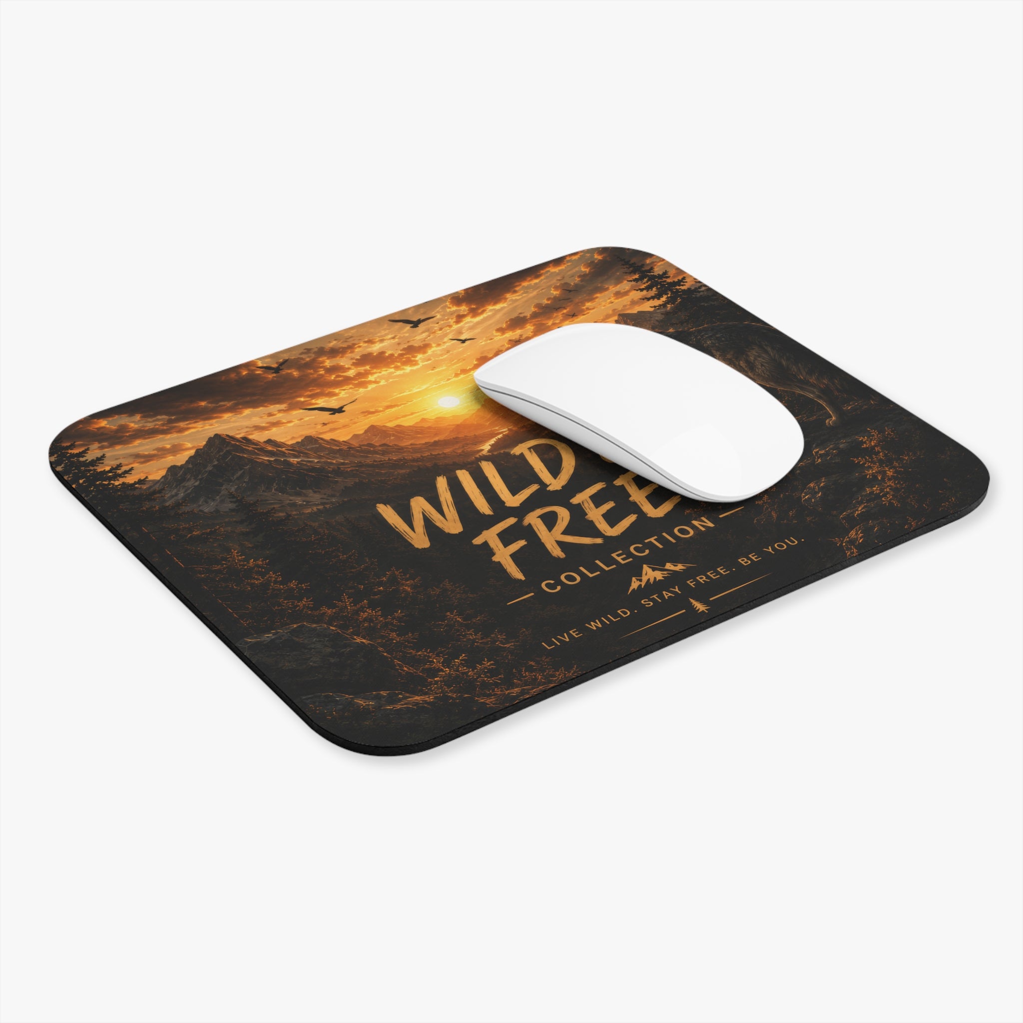 Wild & Free Wolf Mountain Mouse Pad — Sunset Nature Desk Mat