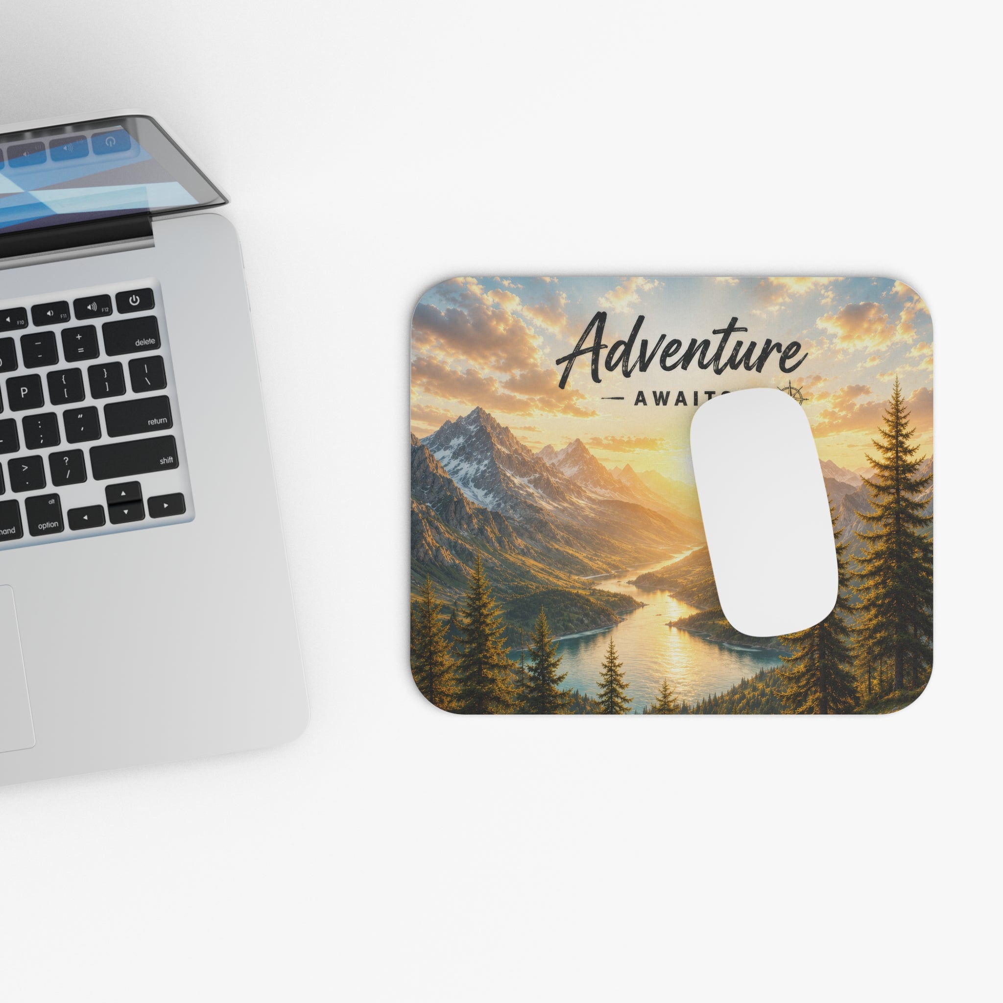 Adventure Awaits Mouse Pad – Scenic Mountain Sunrise Desk Accessory | Planet of Thoughts