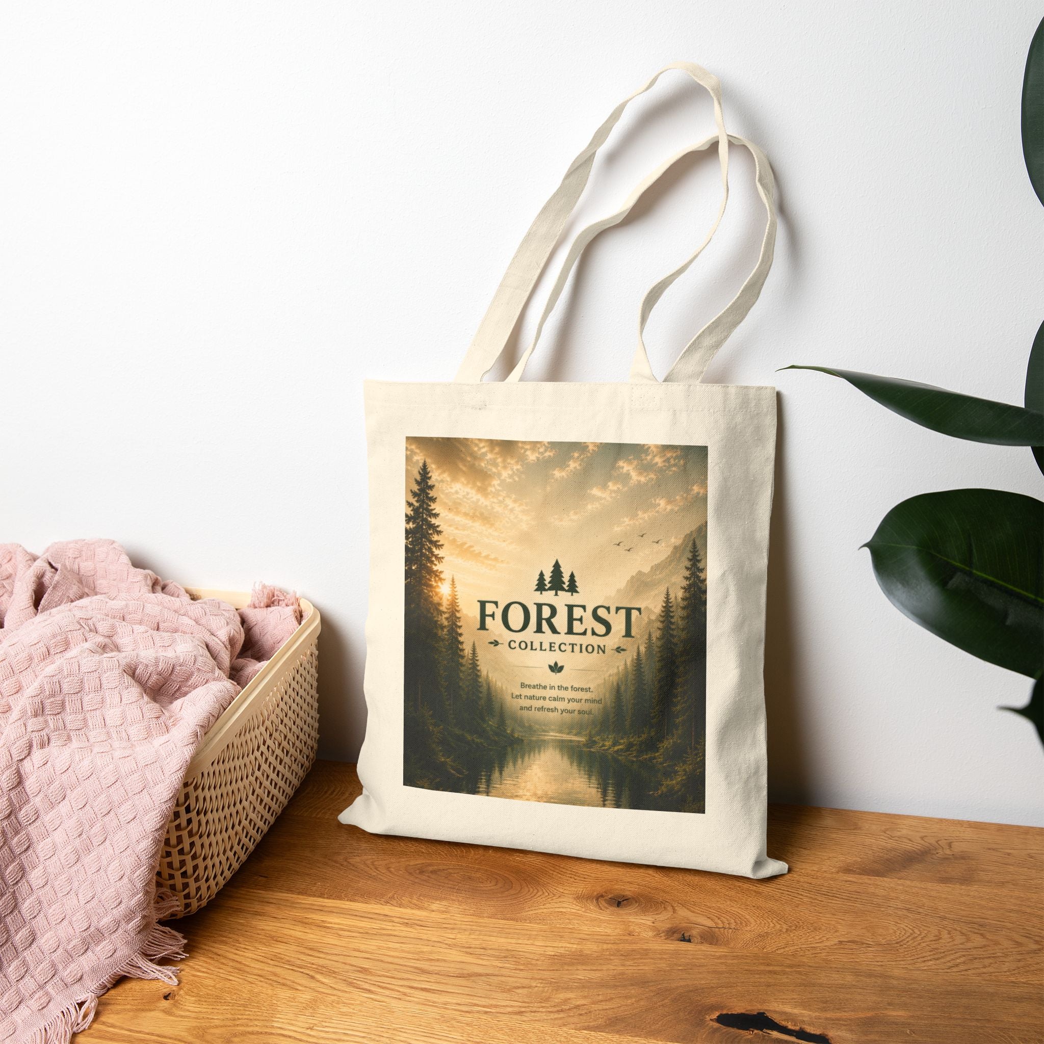 Forest Collection Canvas Tote Bag — Scenic Mountain Lake Nature Print
