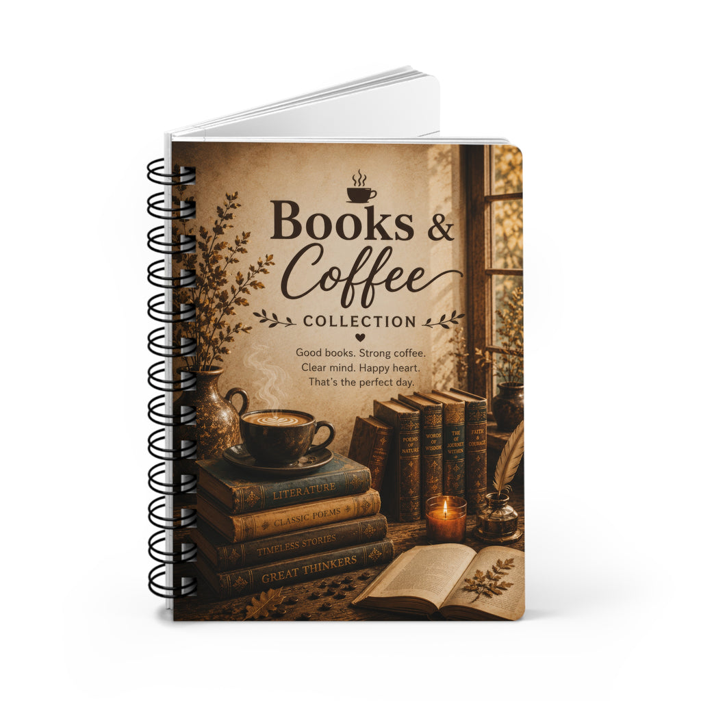 Books & Coffee Spiral Notebook — Vintage Literary Journal for Book Lovers