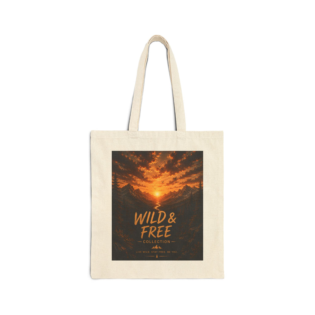 Wild & Free Sunset Mountain Canvas Tote Bag (Adventure Travel Eco Bag)