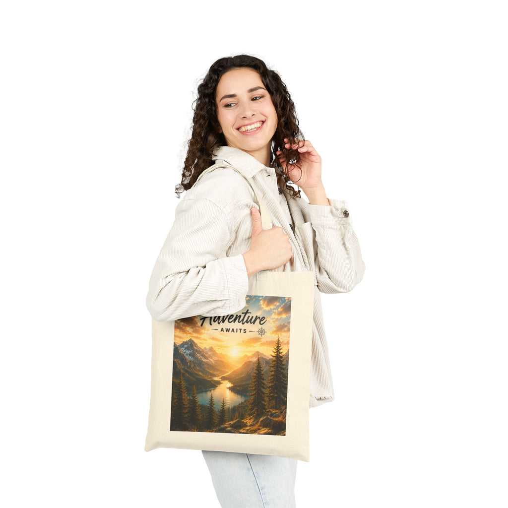 Adventure Awaits Canvas Tote — Scenic Mountain Lake Cotton Bag