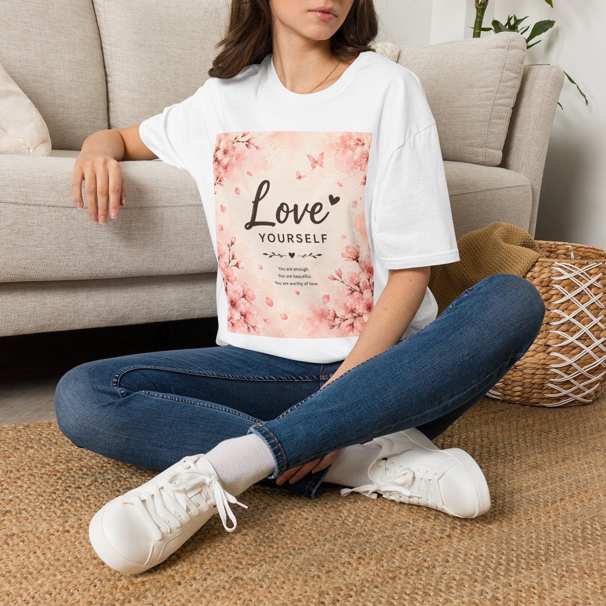 Love Yourself T-Shirt — Pink Floral Self-Love Tee