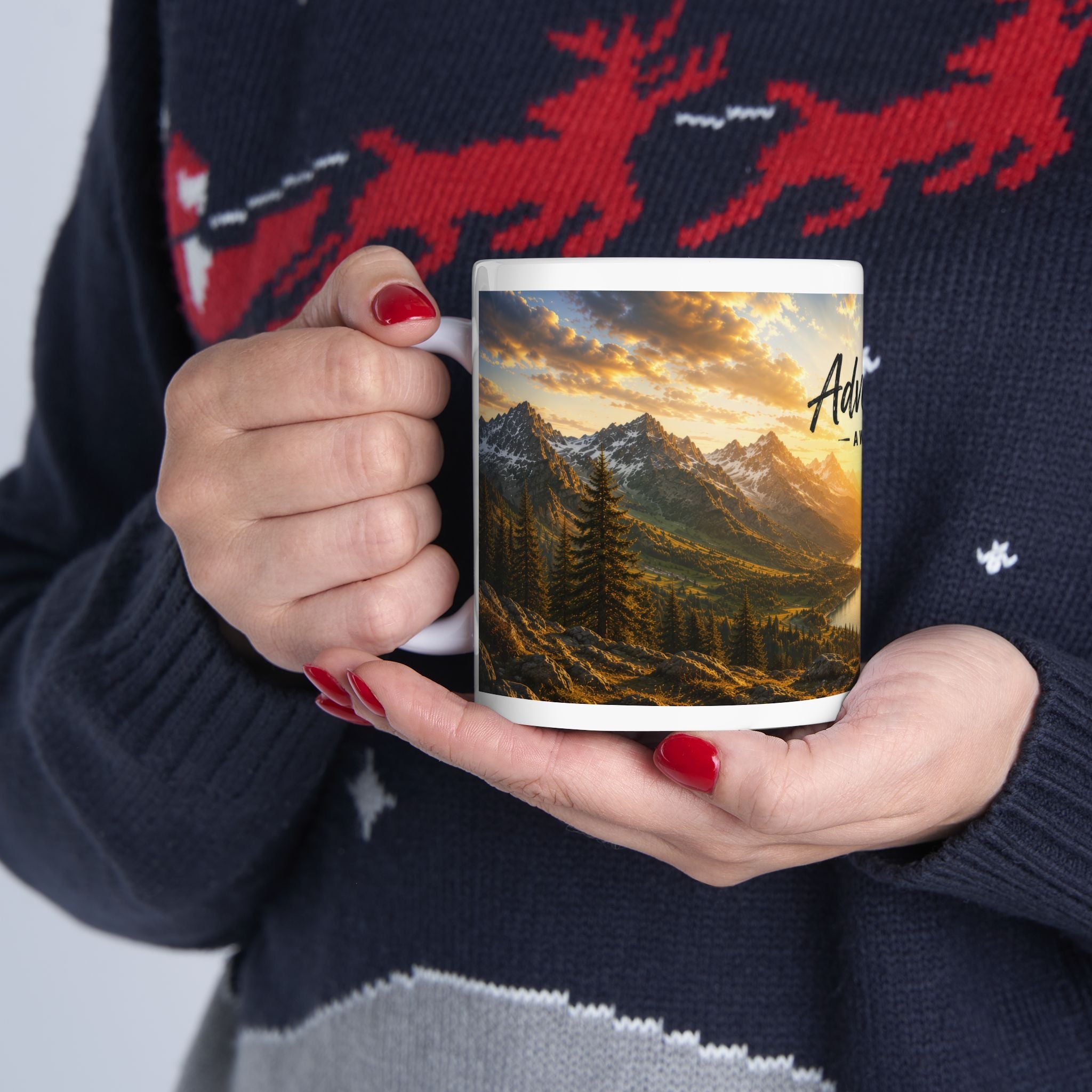 Adventure Ceramic Mug (11oz, 15oz) | Mountain Sunrise Coffee Mug | Planet of Thoughts