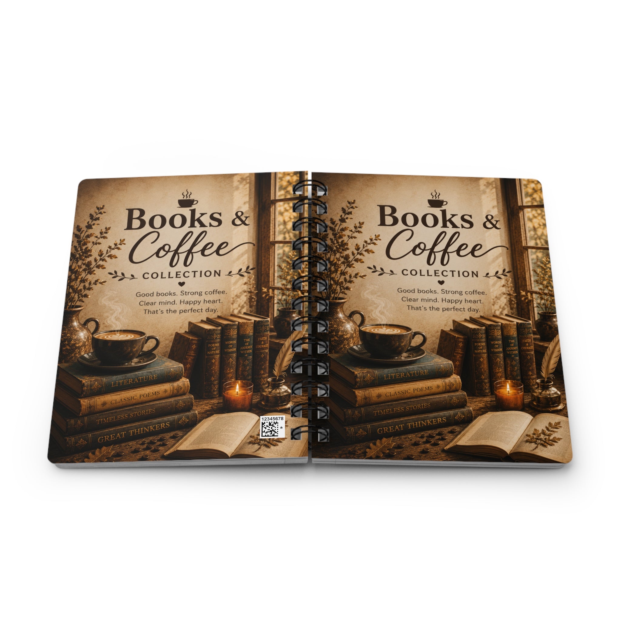 Books & Coffee Spiral Notebook — Vintage Literary Journal for Book Lovers