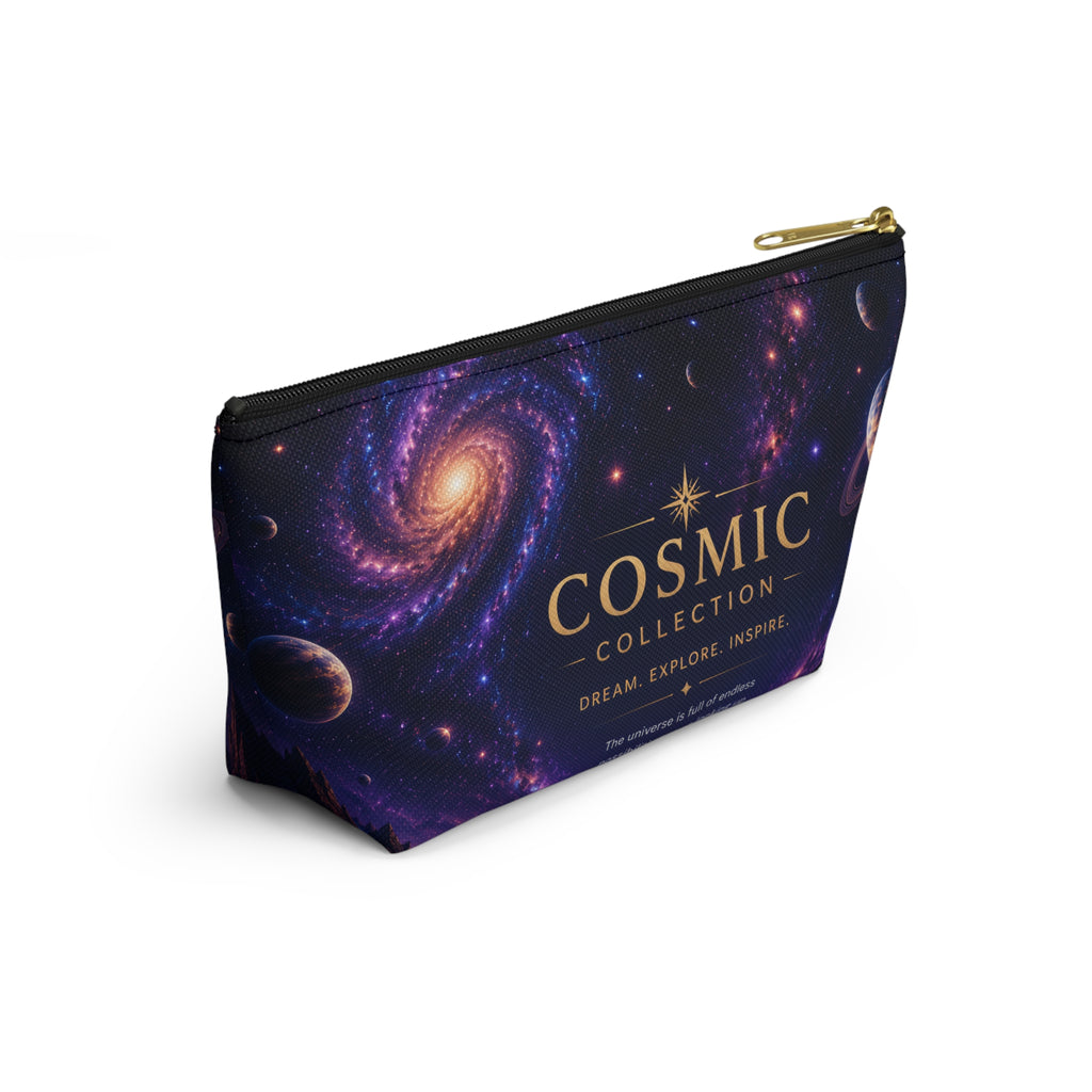 Cosmic Collection Accessory Pouch — Galaxy Print T-Bottom Makeup Bag ("COSMIC" Text)