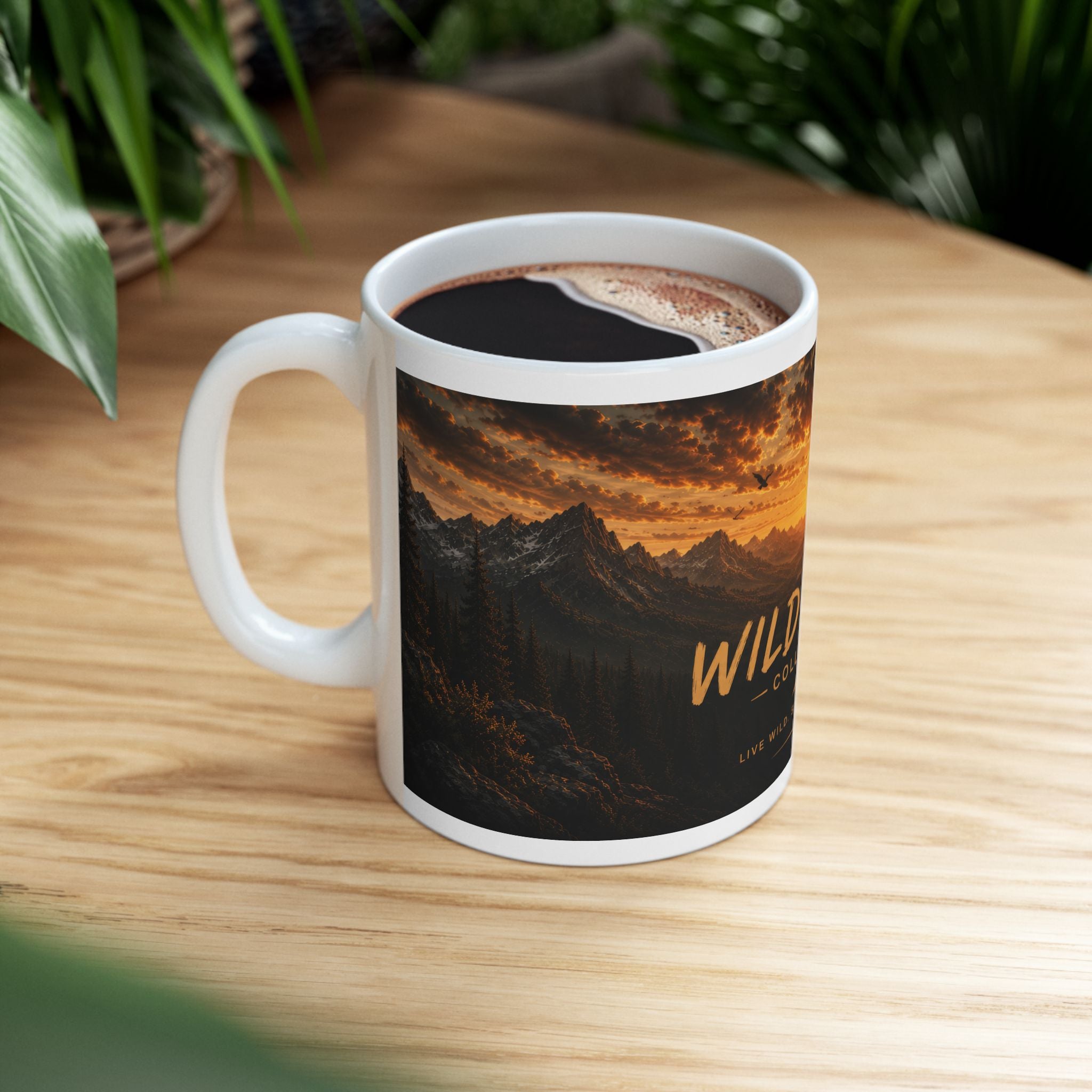 Wild & Free Ceramic Mug (11oz, 15oz) – Sunset Mountain Adventure Coffee Cup | Planet of Thoughts