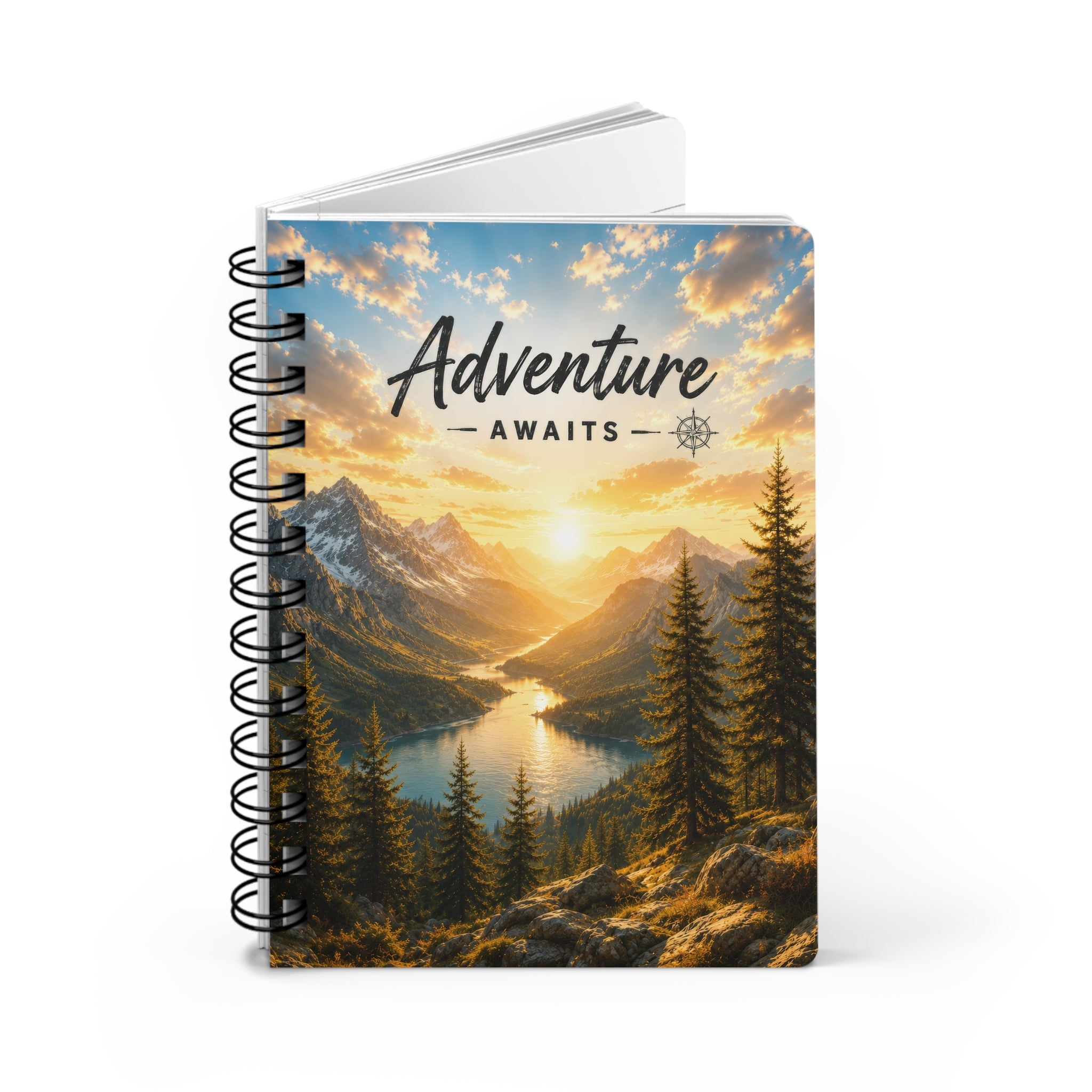 Adventure Awaits Spiral Journal — Mountain Lake Travel Notebook
