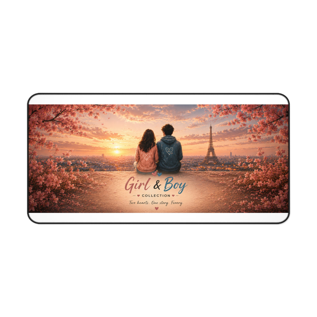 Girl & Boy Desk Mat — 'Romantic Paris ' Couple Sunset Mousepad
