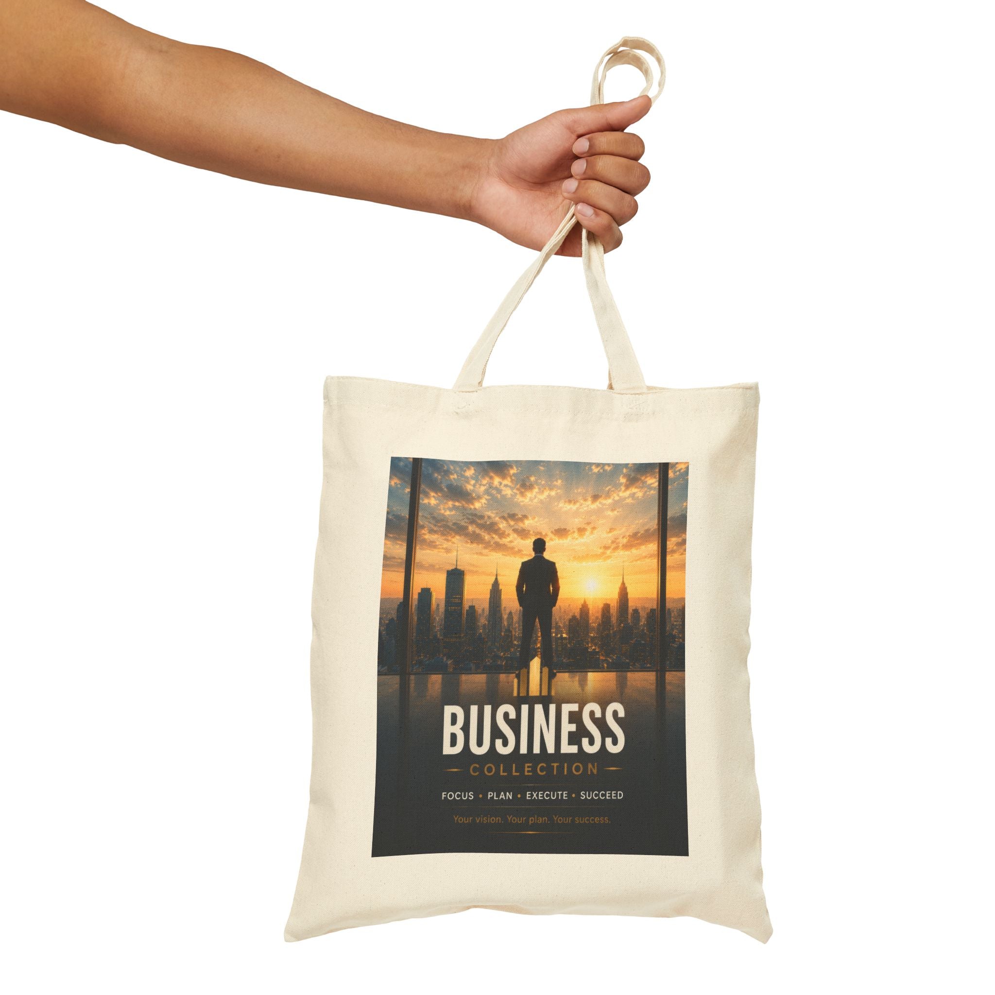 Business Inspiration Tote Bag — Motivational Cityscape Cotton Canvas Tote