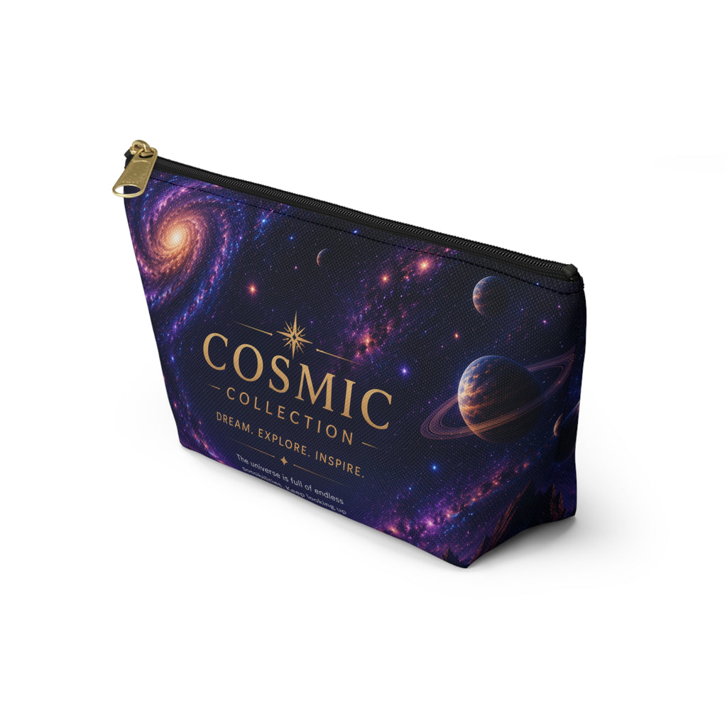 Cosmic Collection Accessory Pouch — Galaxy Print T-Bottom Makeup Bag ("COSMIC" Text)