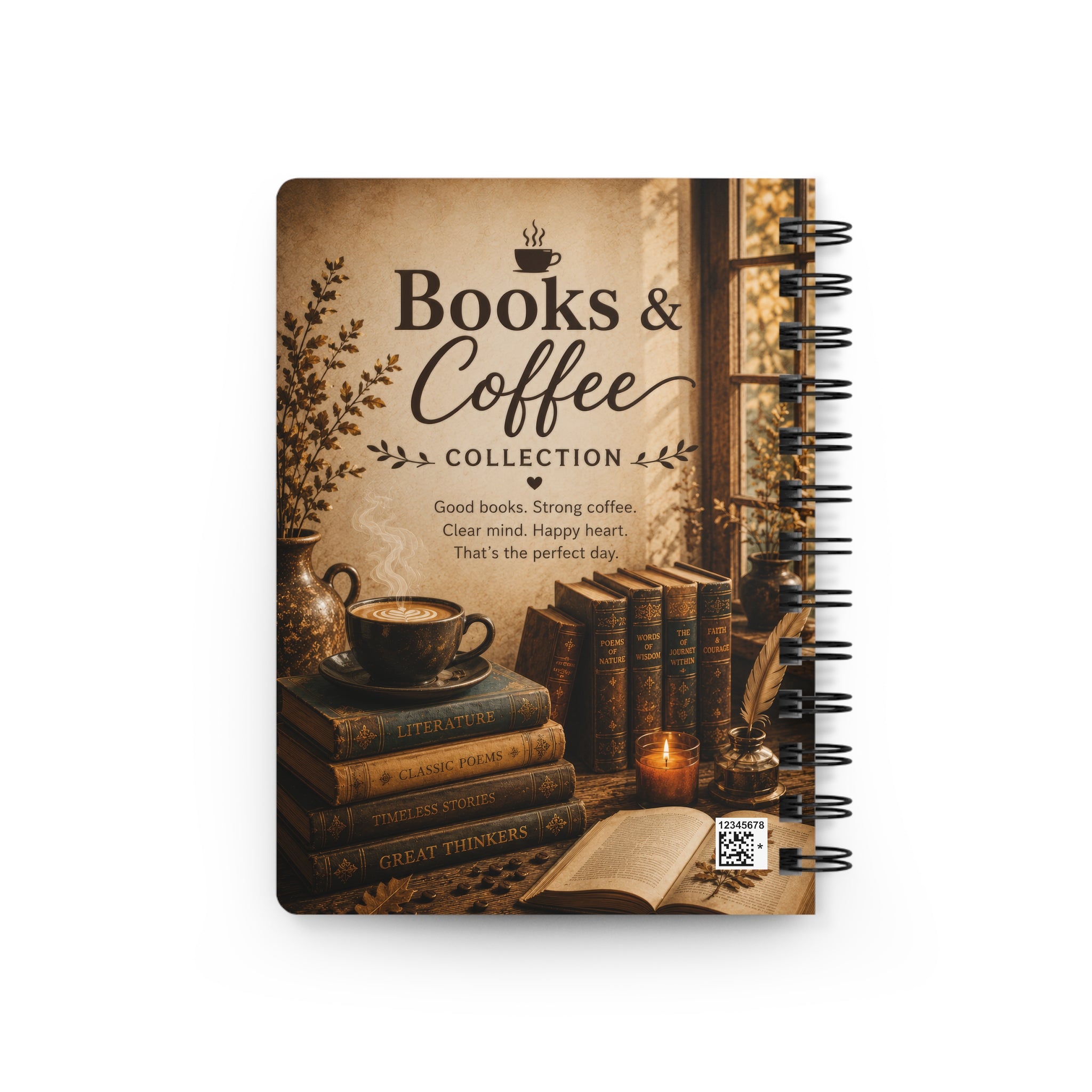 Books & Coffee Spiral Notebook — Vintage Literary Journal for Book Lovers