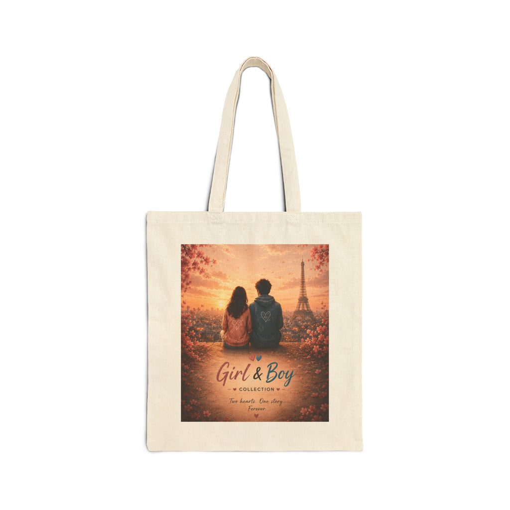 Girl & Boy Romantic Paris Sunset Canvas Tote Bag