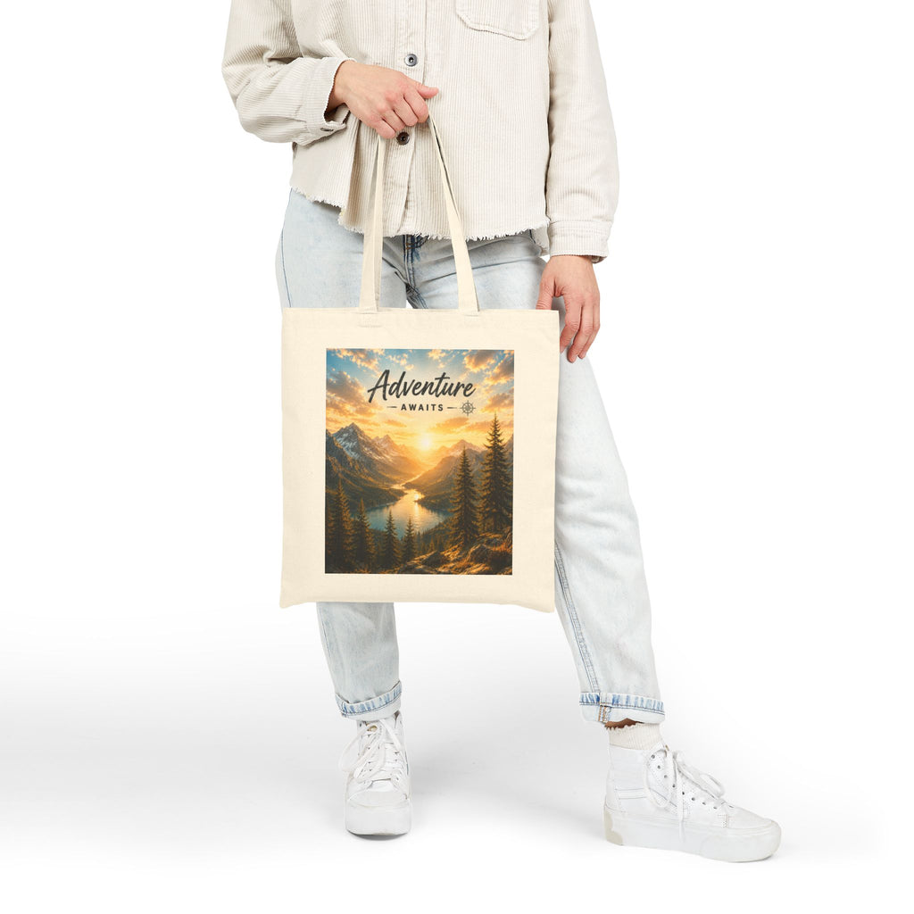 Adventure Awaits Canvas Tote — Scenic Mountain Lake Cotton Bag