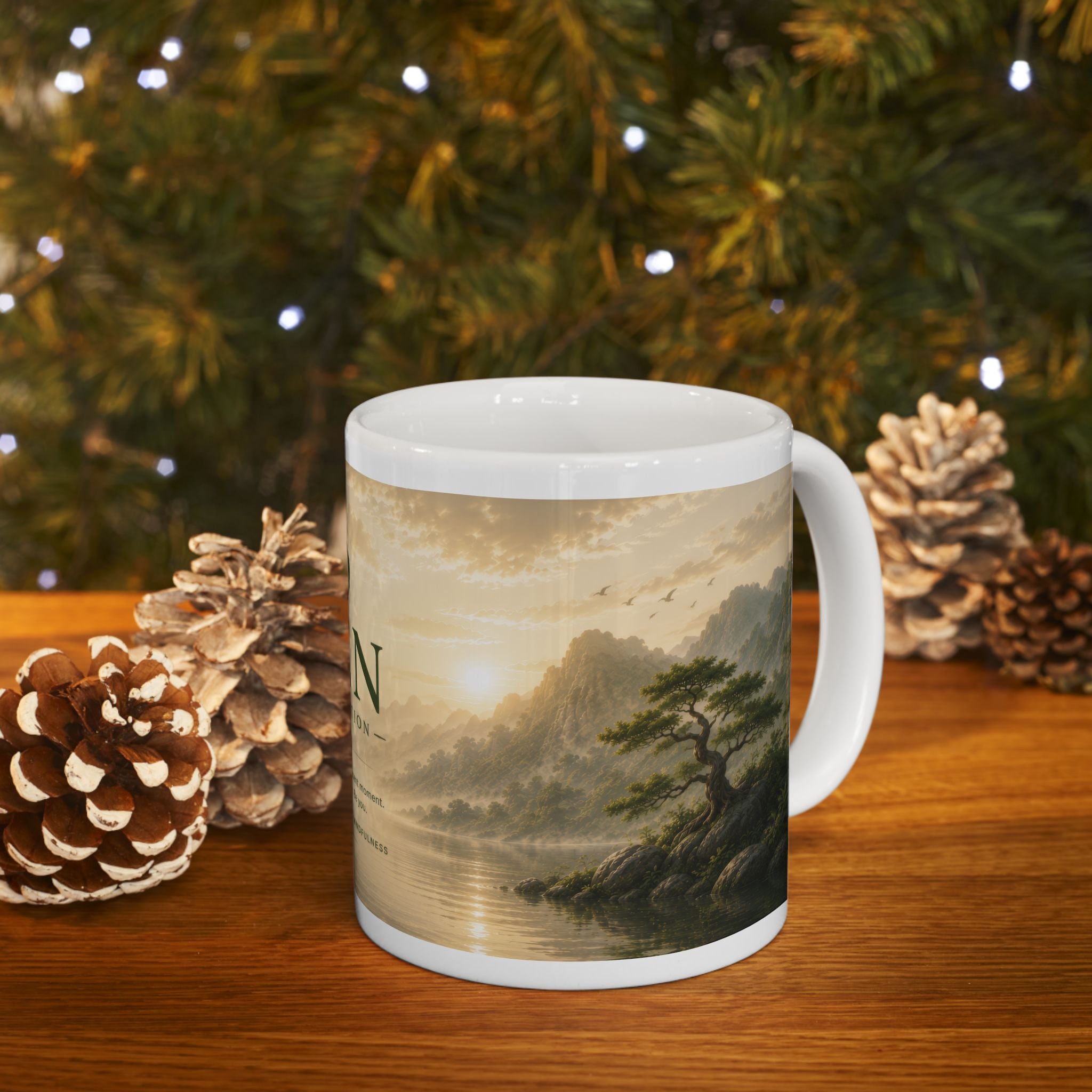 Zen Collection Ceramic Mug (11oz, 15oz) – Tranquil Landscape Meditation Coffee Cup | Planet of Thoughts