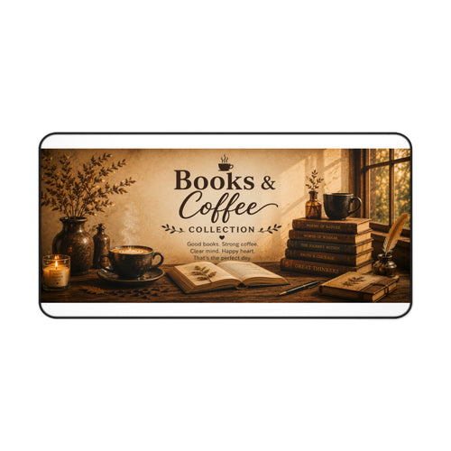 Books & Coffee Landscape Desk Mat — Gaming/Work Mouse Pad
