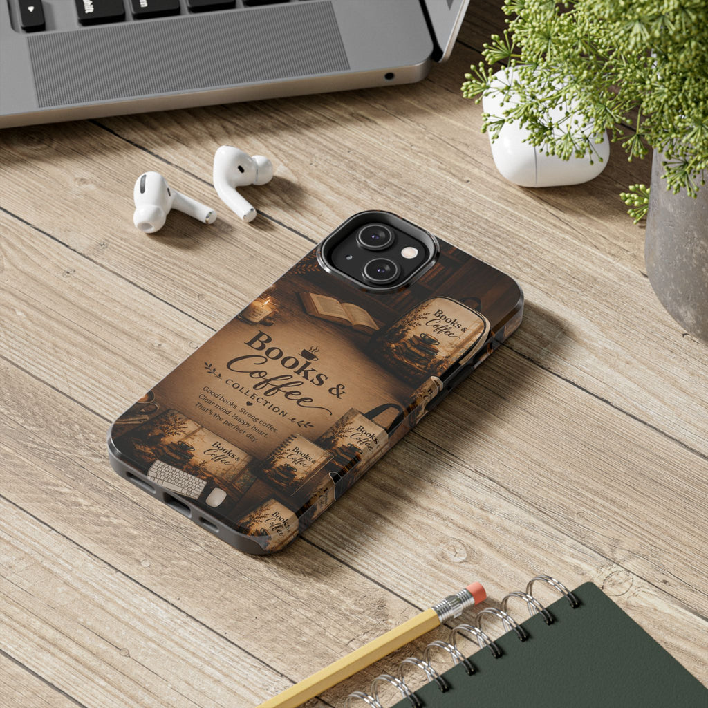 Books & Coffee Tough Phone Case — Cozy Vintage Library Design