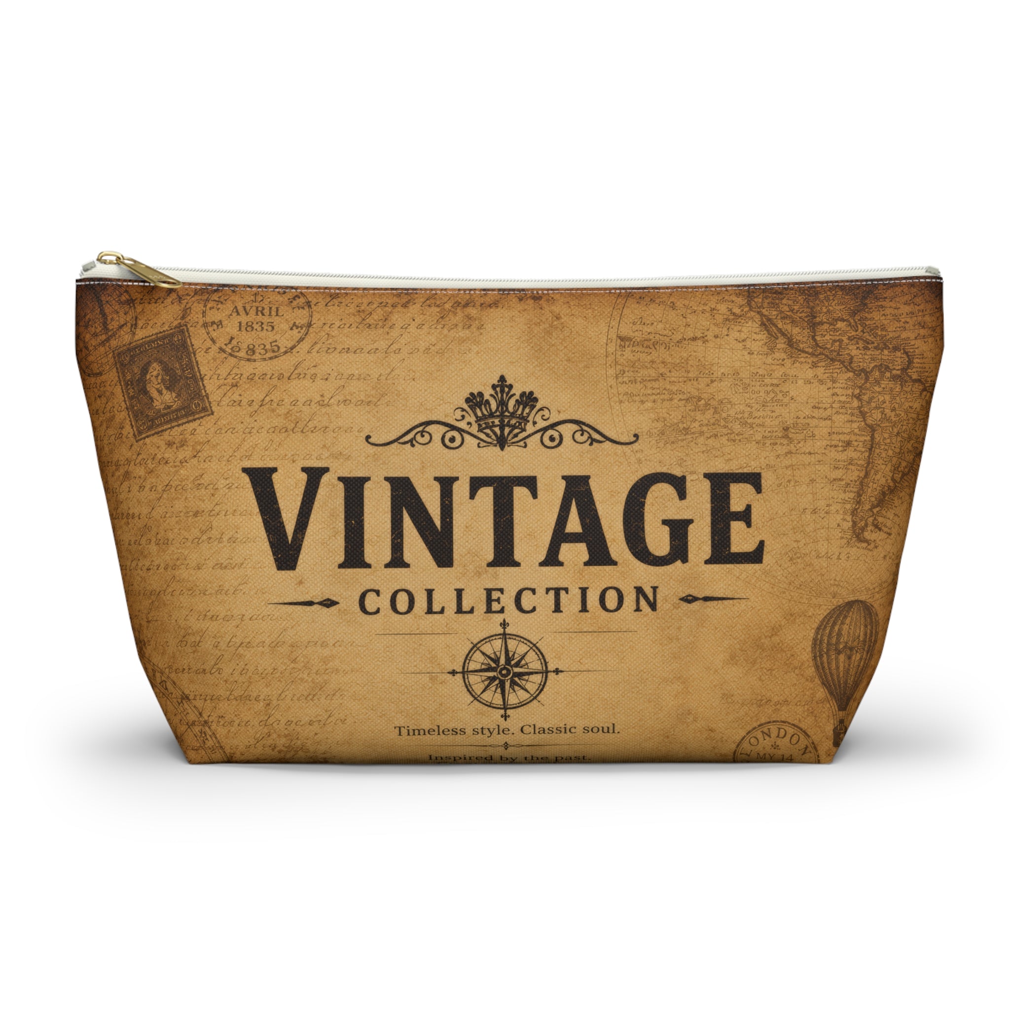 Vintage Collection Accessory Pouch — Retro Map Travel Cosmetic Bag