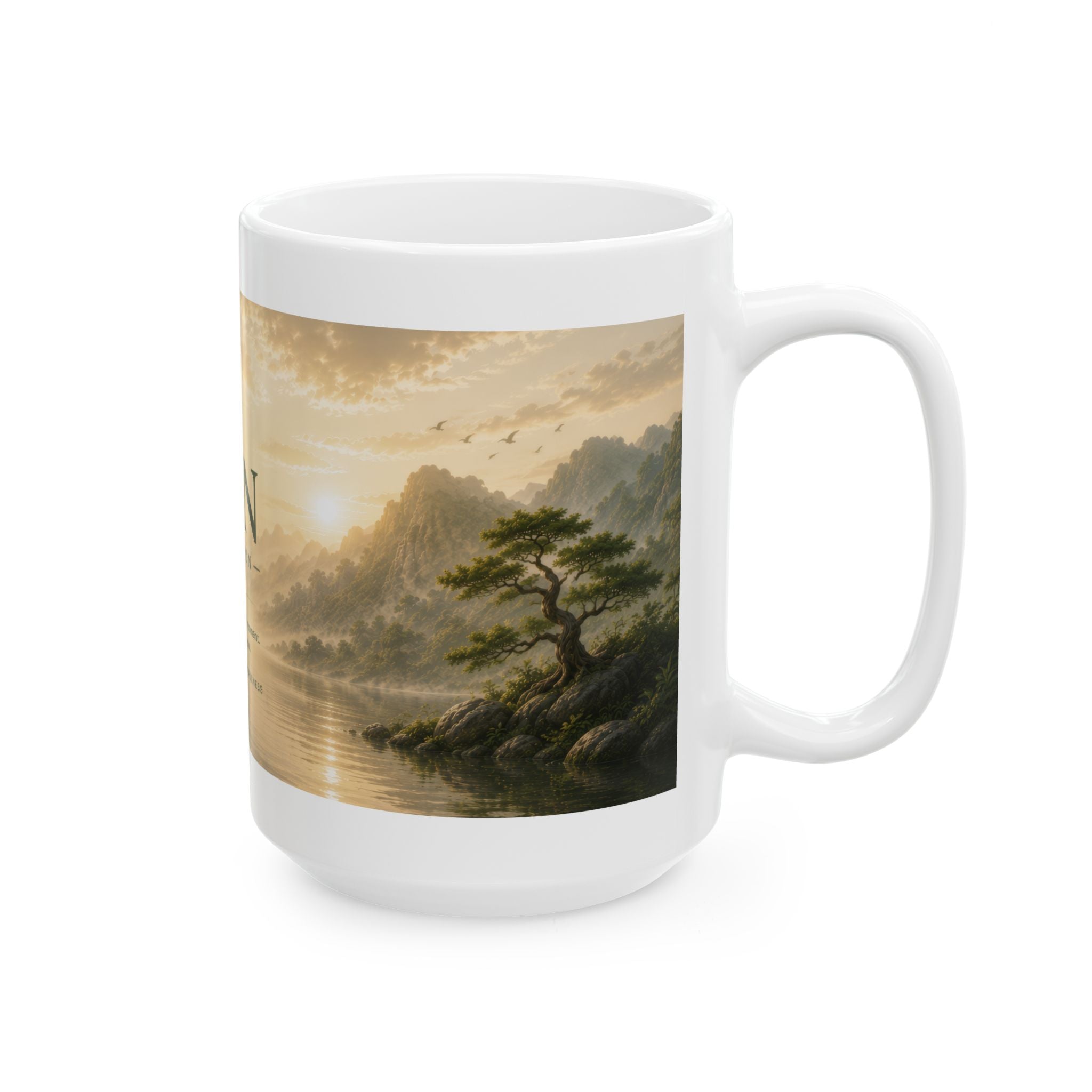 Zen Collection Ceramic Mug (11oz, 15oz) – Tranquil Landscape Meditation Coffee Cup | Planet of Thoughts