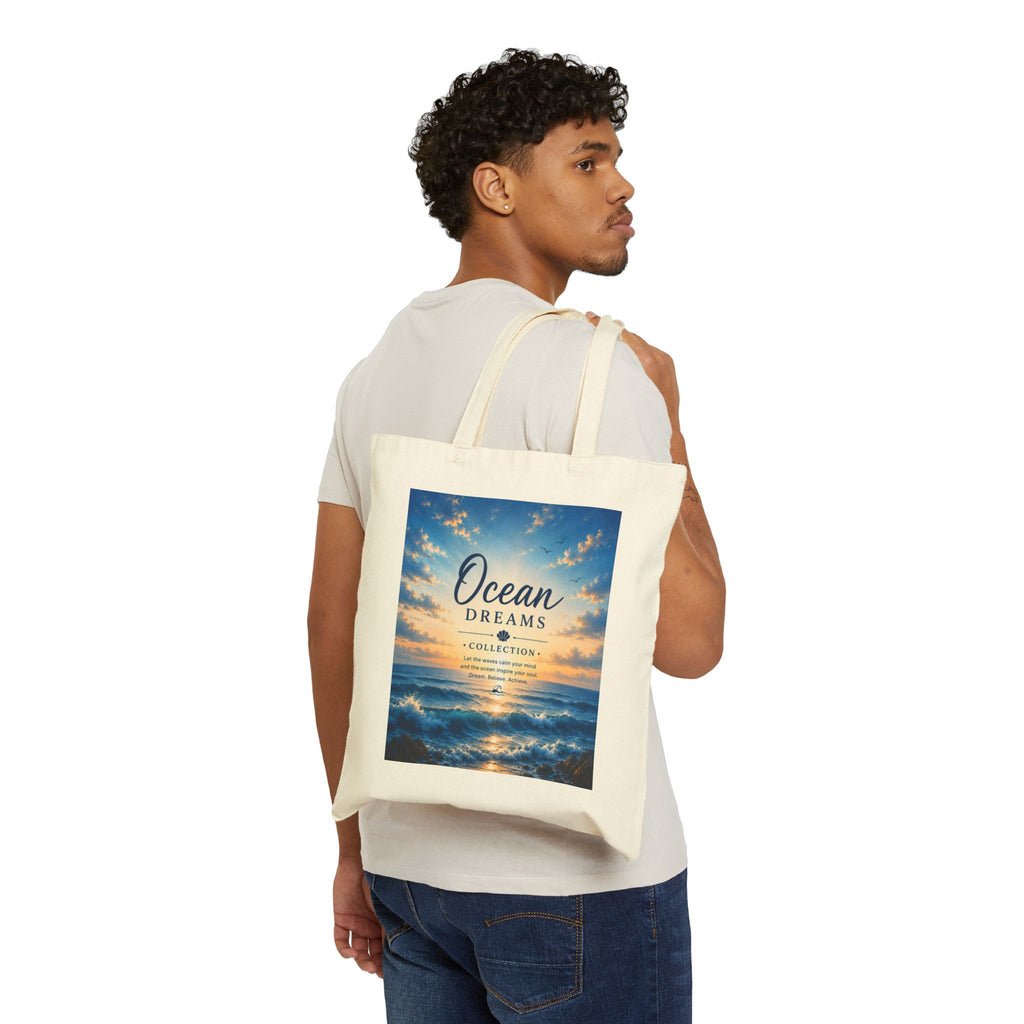 Ocean Dreams Canvas Tote - Beach Sunset Graphic Cotton Bag