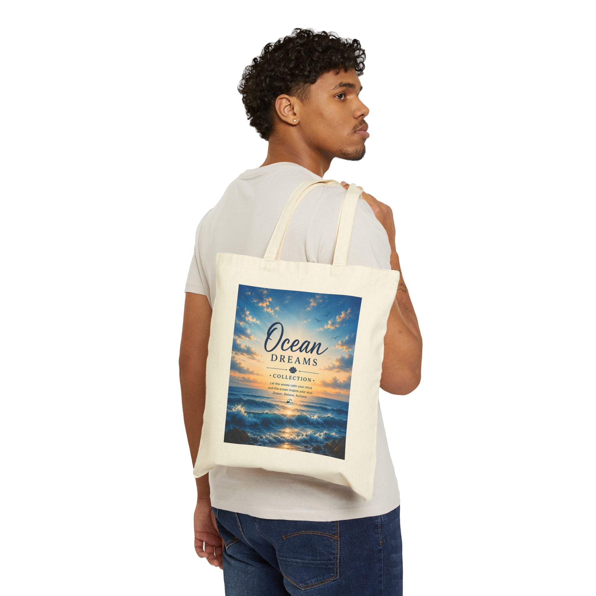 Ocean Dreams Canvas Tote - Beach Sunset Graphic Cotton Bag