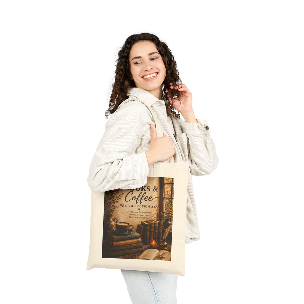 Books & Coffee Cotton Tote — Cozy Reading Library Booklover Bag