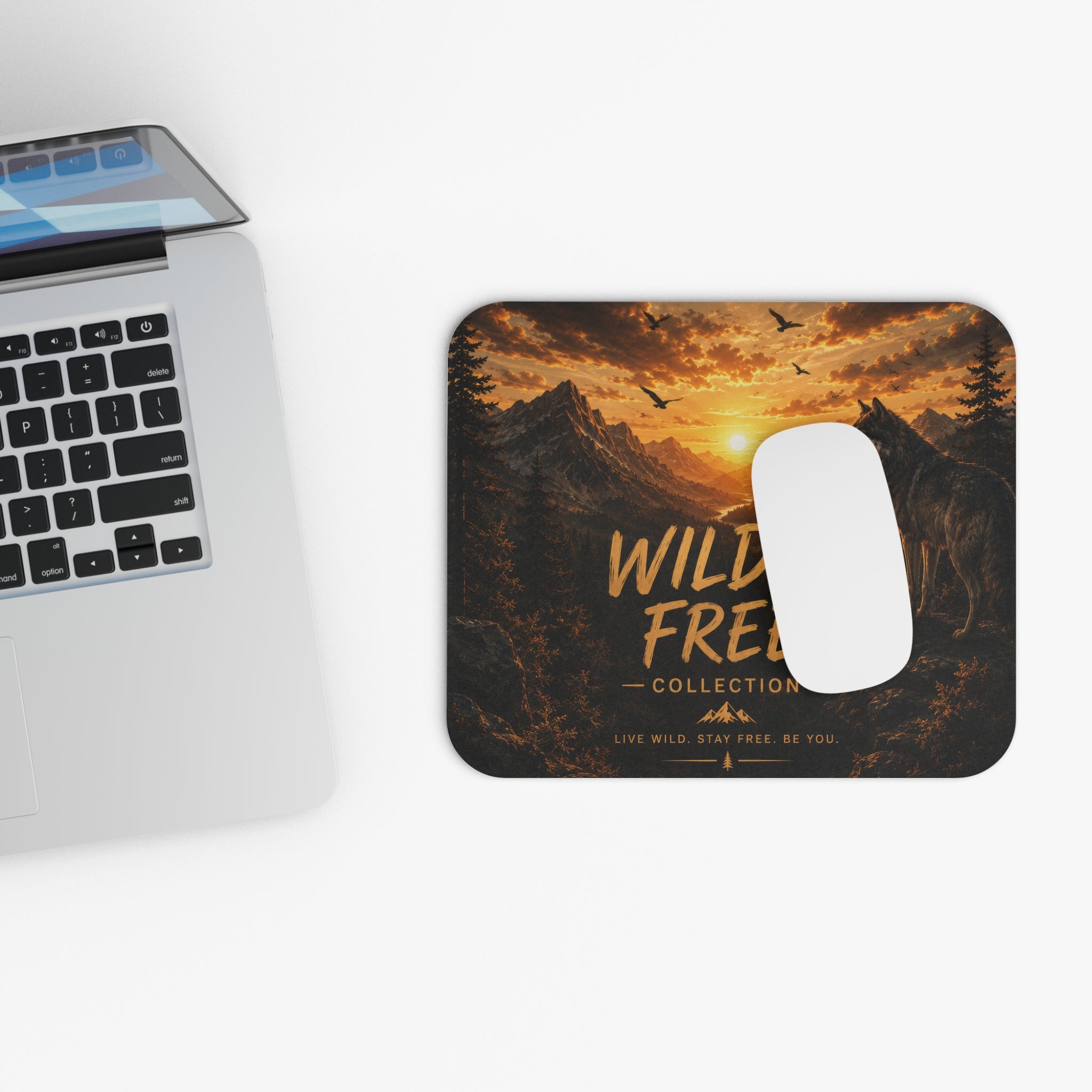 Wild & Free Wolf Mountain Mouse Pad — Sunset Nature Desk Mat