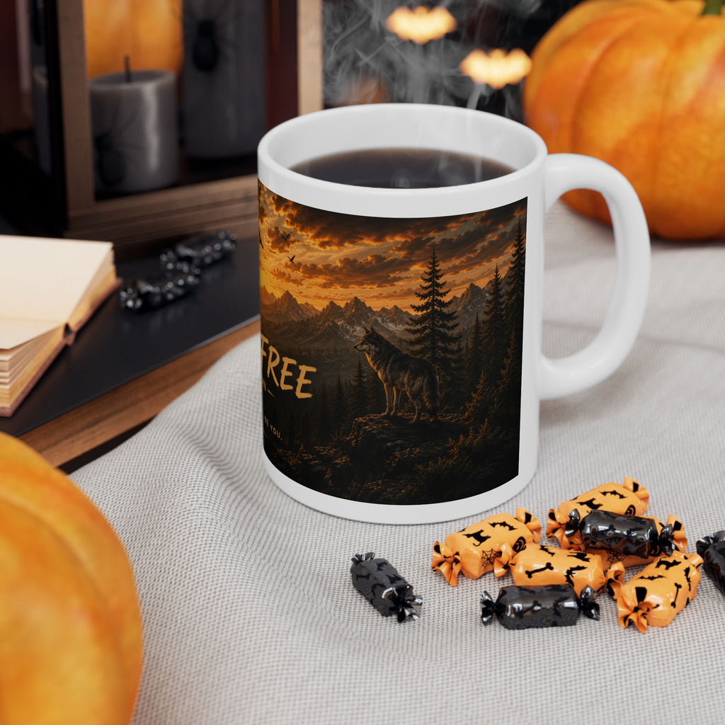 Wild & Free Ceramic Mug (11oz, 15oz) – Sunset Mountain Adventure Coffee Cup | Planet of Thoughts