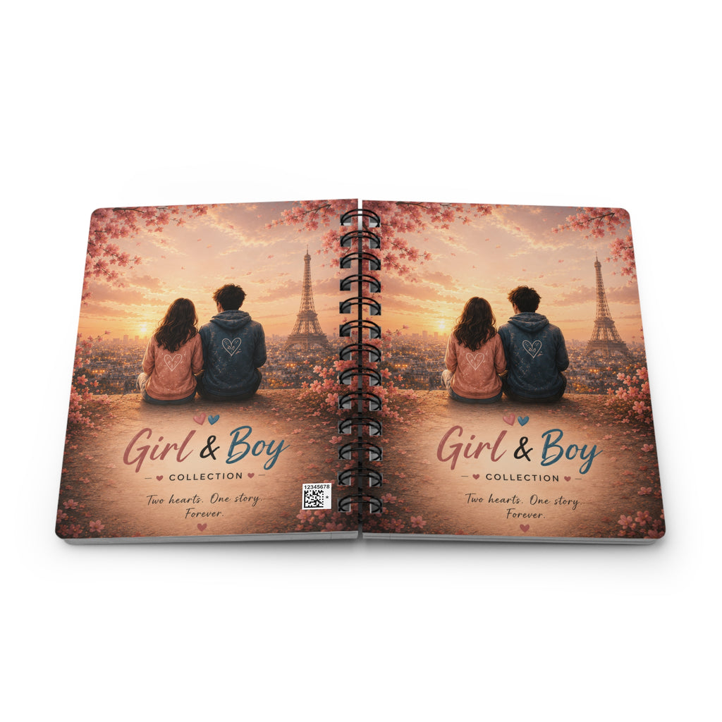 Girl & Boy Journal Romantic Paris Couple Spiral Notebook