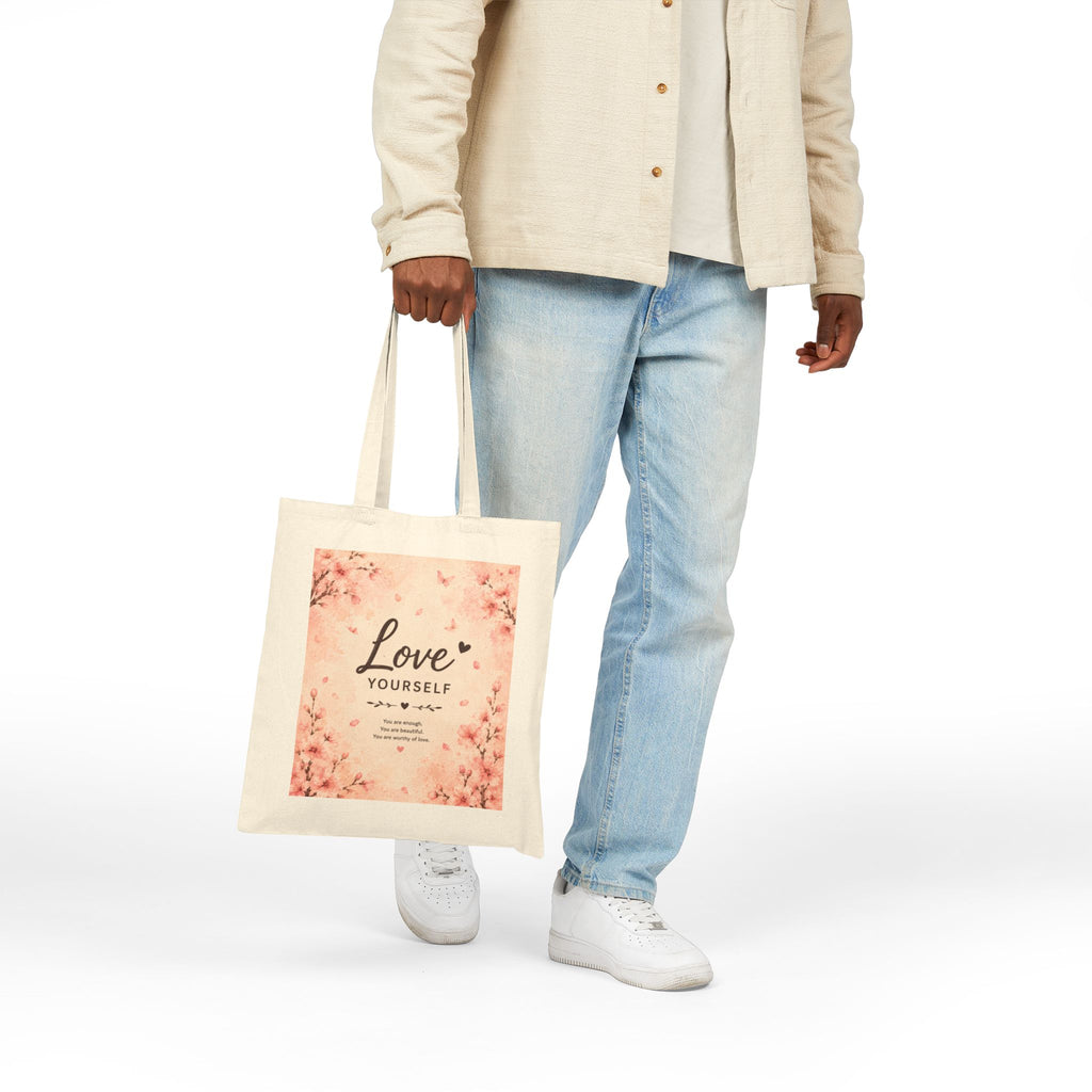 Love Yourself Floral Tote Bag – Self-Care Canvas Shopping Tote
