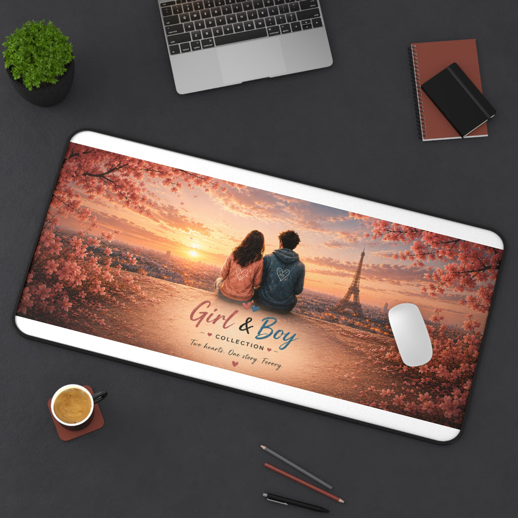 Girl & Boy Desk Mat — 'Romantic Paris ' Couple Sunset Mousepad