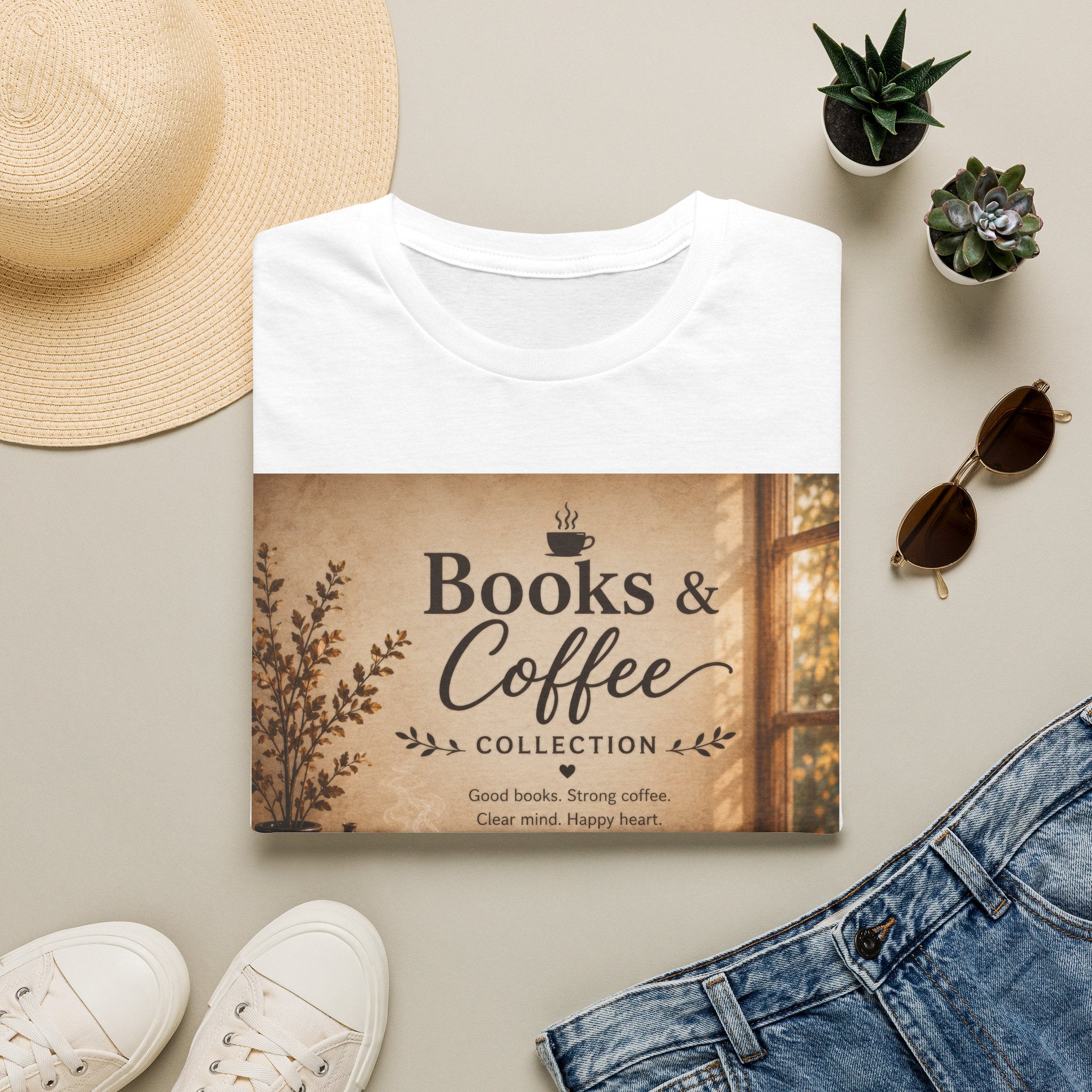 Books & Coffee Graphic T-Shirt — Cozy Reader Vintage Library Tee