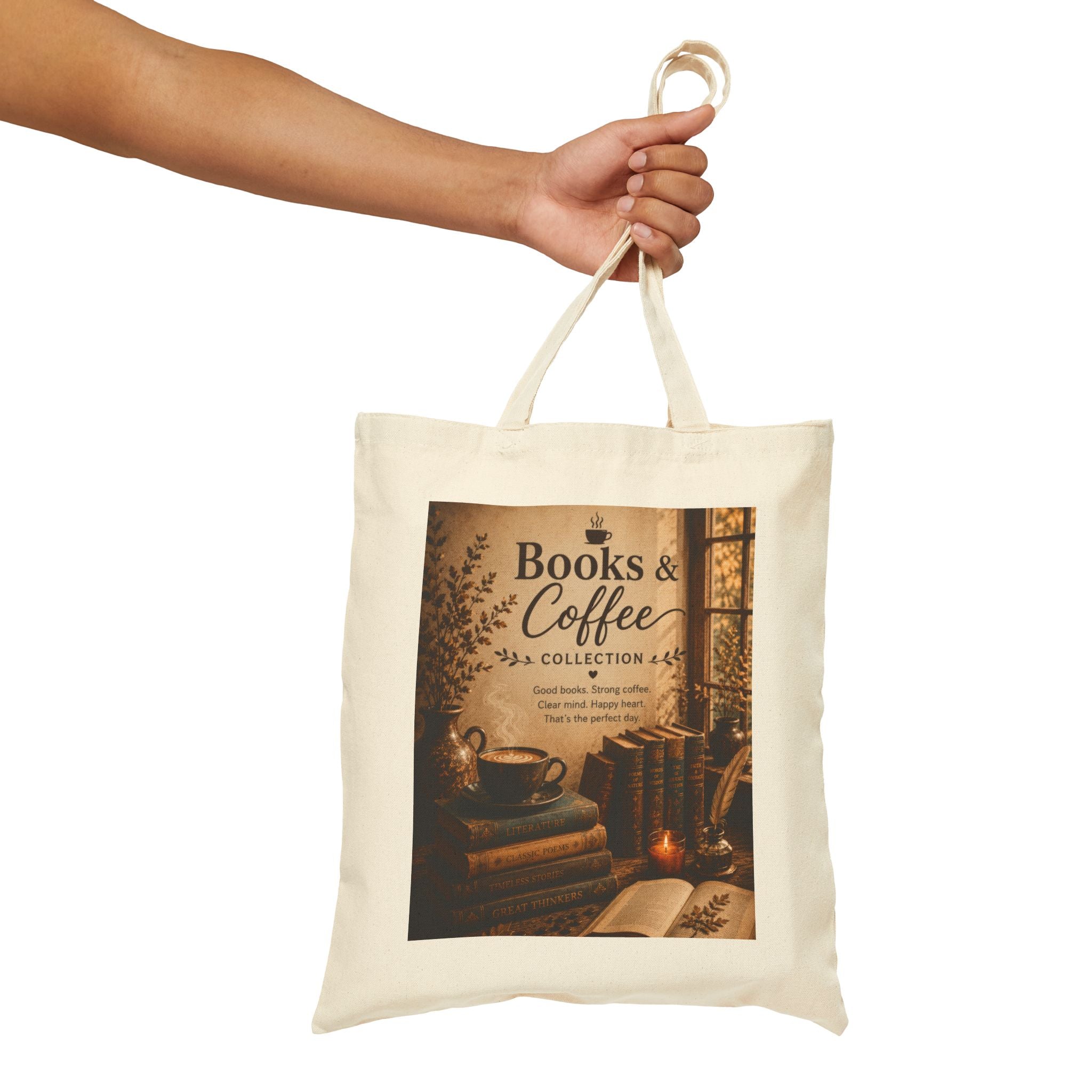 Books & Coffee Cotton Tote — Cozy Reading Library Booklover Bag