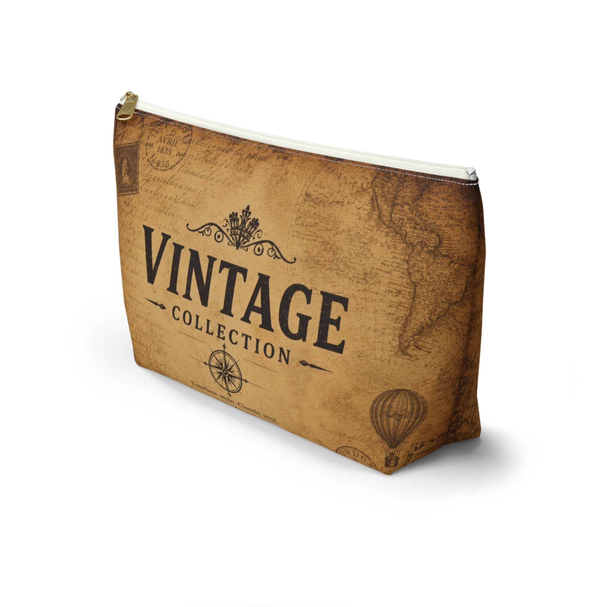 Vintage Collection Accessory Pouch — Retro Map Travel Cosmetic Bag