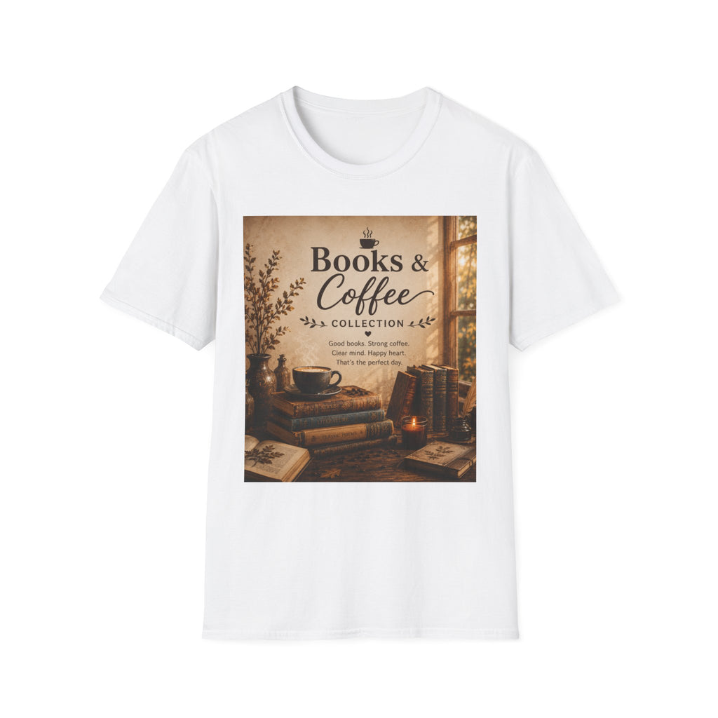 Books & Coffee Graphic T-Shirt — Cozy Reader Vintage Library Tee