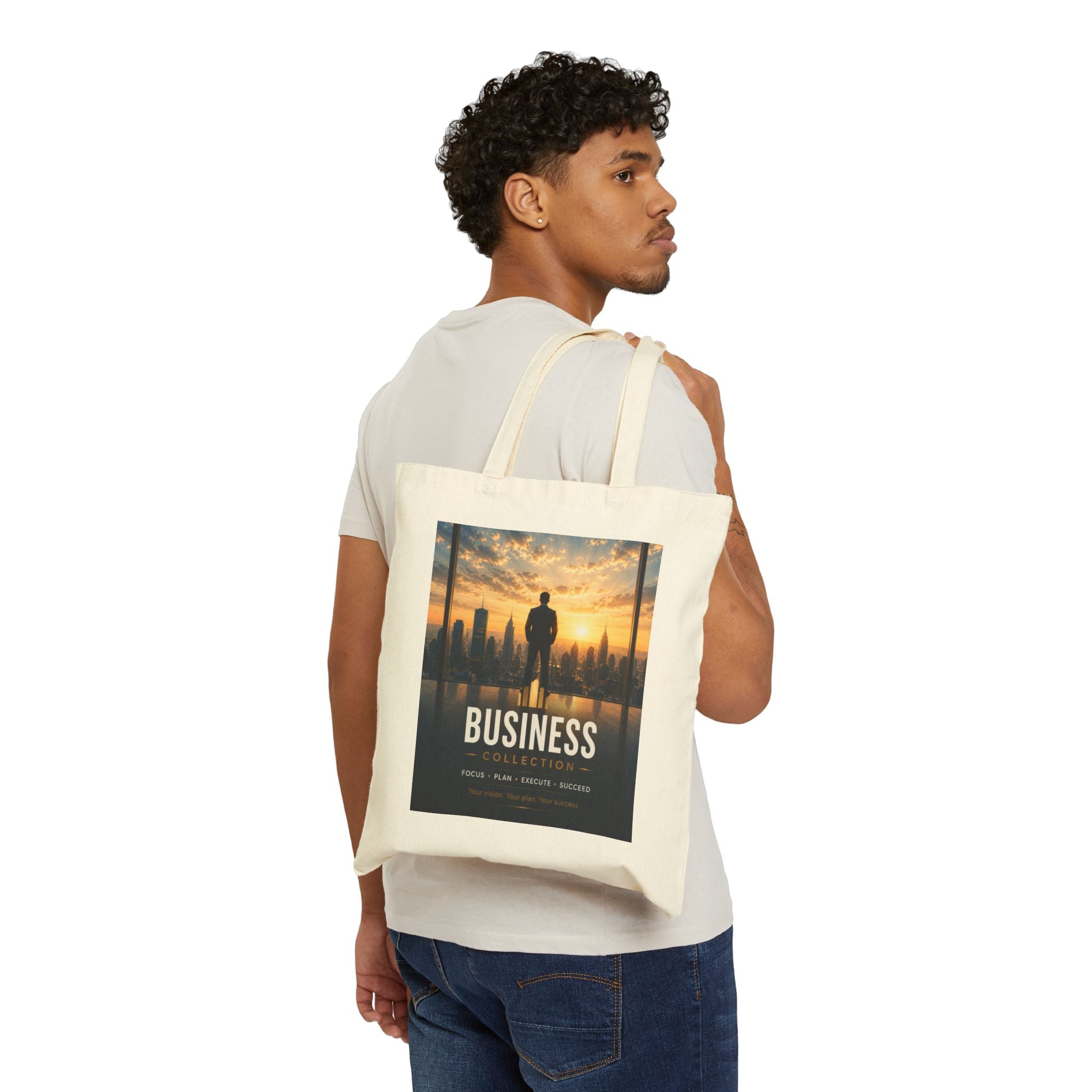 Business Inspiration Tote Bag — Motivational Cityscape Cotton Canvas Tote
