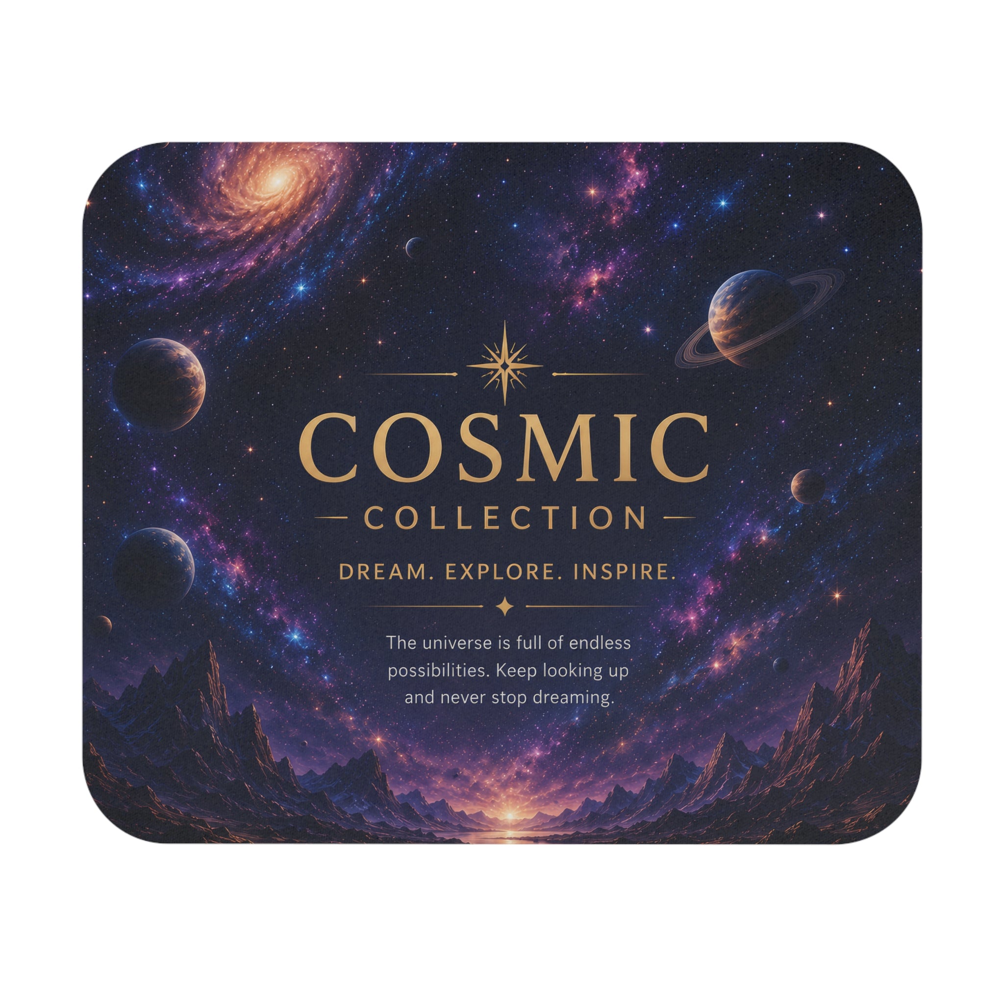 Cosmic Collection Mouse Pad – Dream • Explore • Inspire | Planet of Thoughts