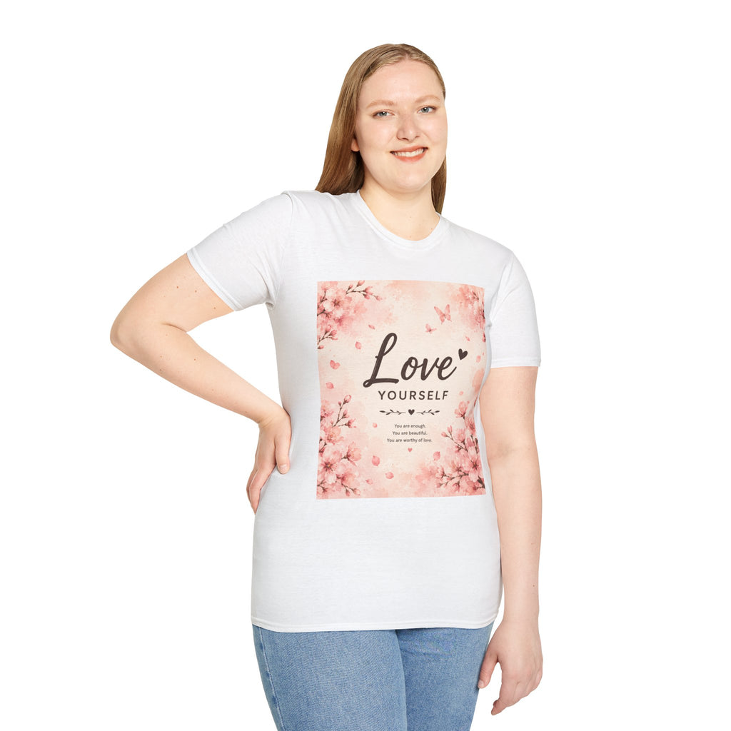 Love Yourself T-Shirt — Pink Floral Self-Love Tee