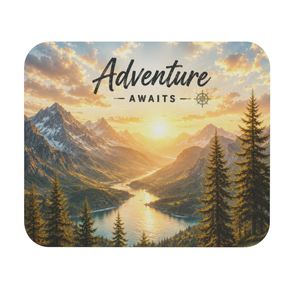 Adventure Awaits Mouse Pad – Scenic Mountain Sunrise Desk Accessory | Planet of Thoughts