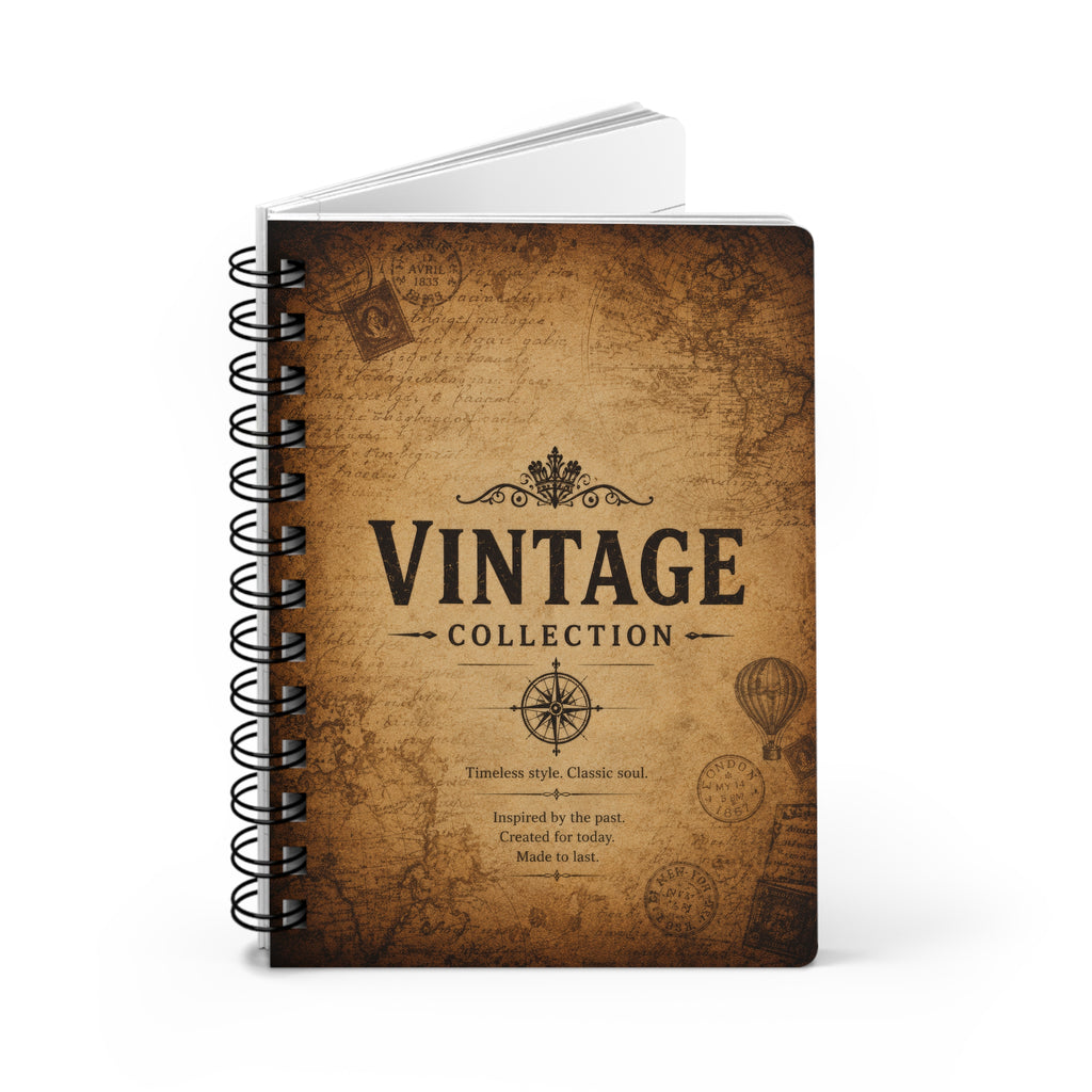 Vintage Spiral Journal – 'Vintage Collection' Travel Notebook, Retro Map & Compass Design