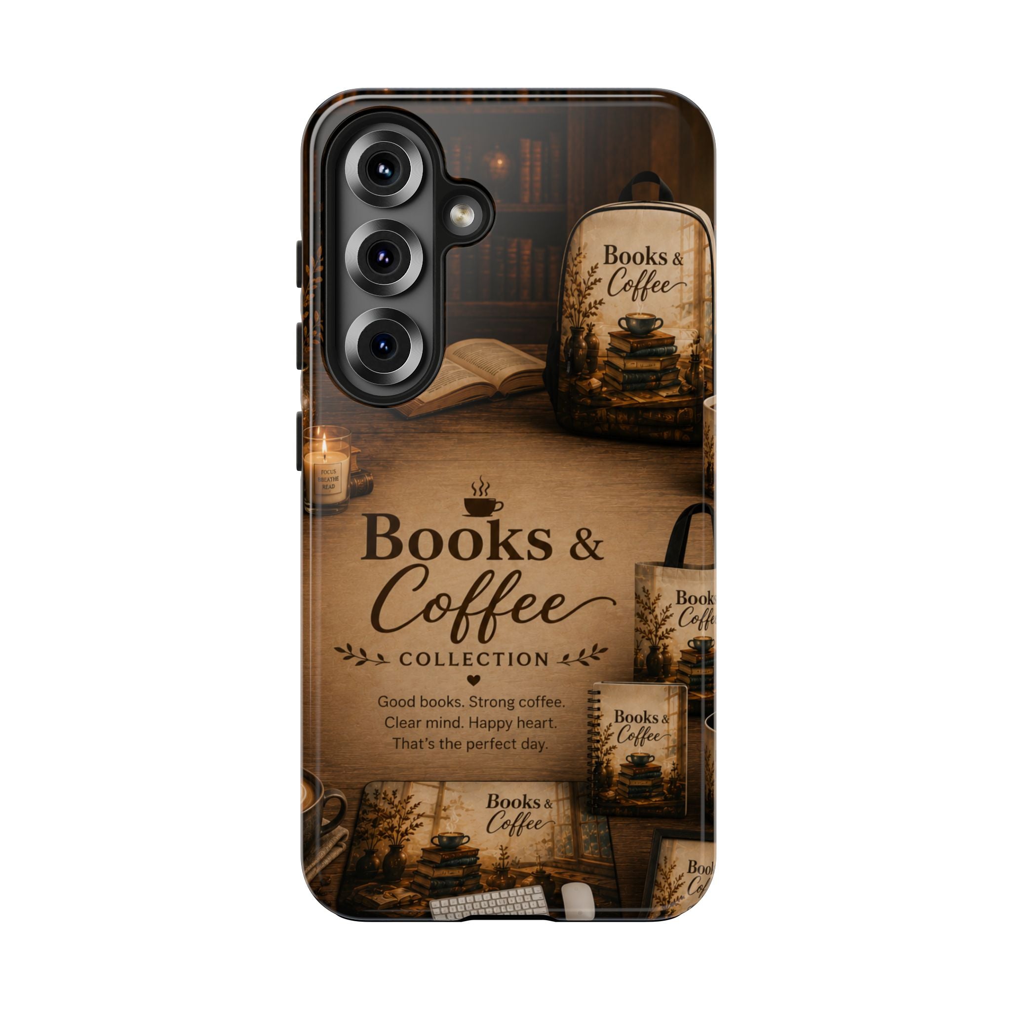 Books & Coffee Tough Phone Case — Cozy Vintage Library Design
