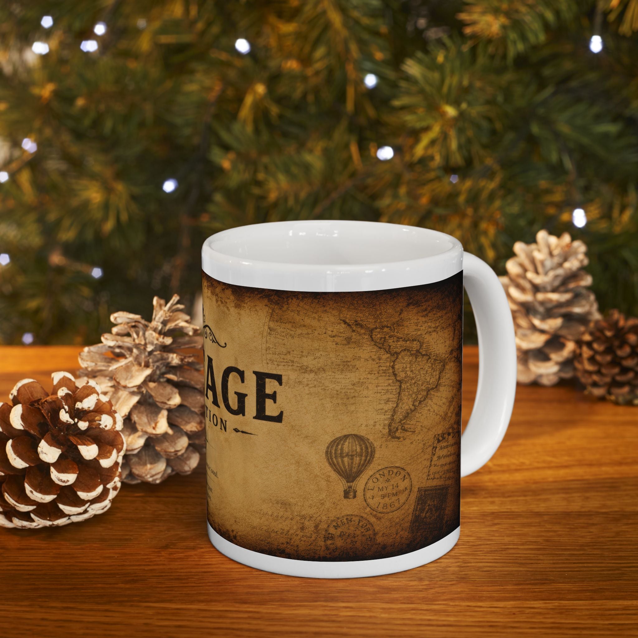 Vintage Collection Ceramic Mug (11oz & 15oz) — Rustic Antique Map Coffee Cup | Planet of Thoughts