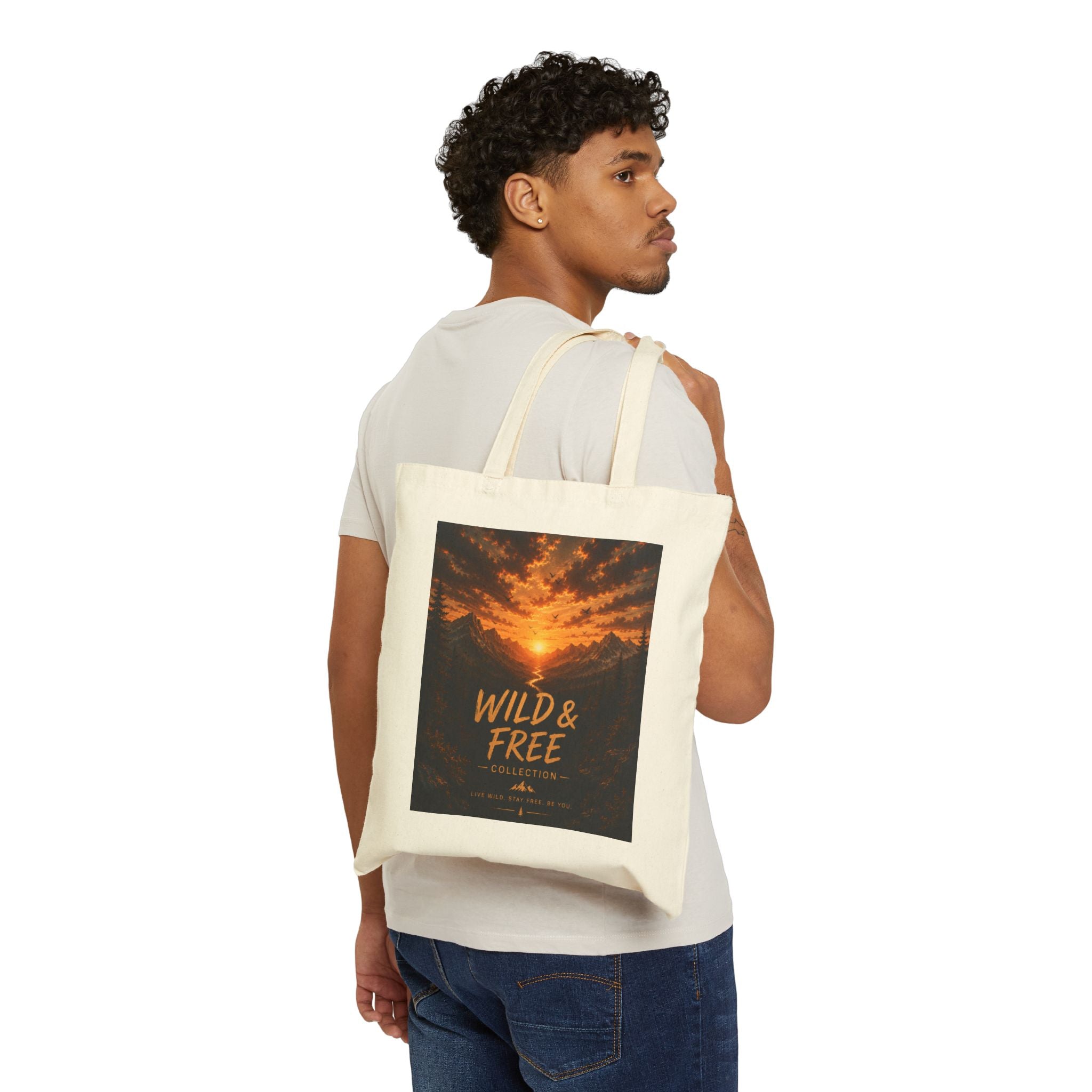 Wild & Free Sunset Mountain Canvas Tote Bag (Adventure Travel Eco Bag)