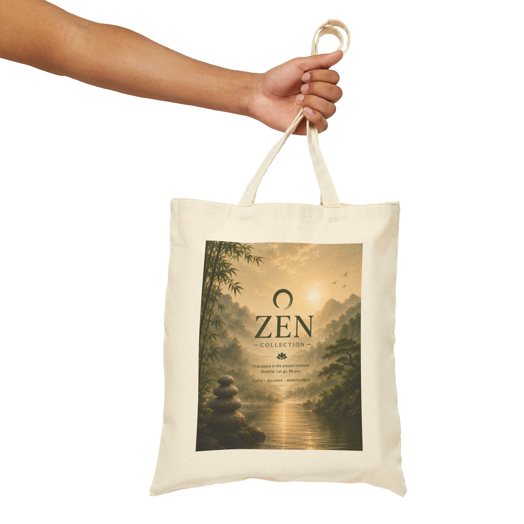 Zen Collection Canvas Tote Bag — Serene Mountain & River Meditation Design