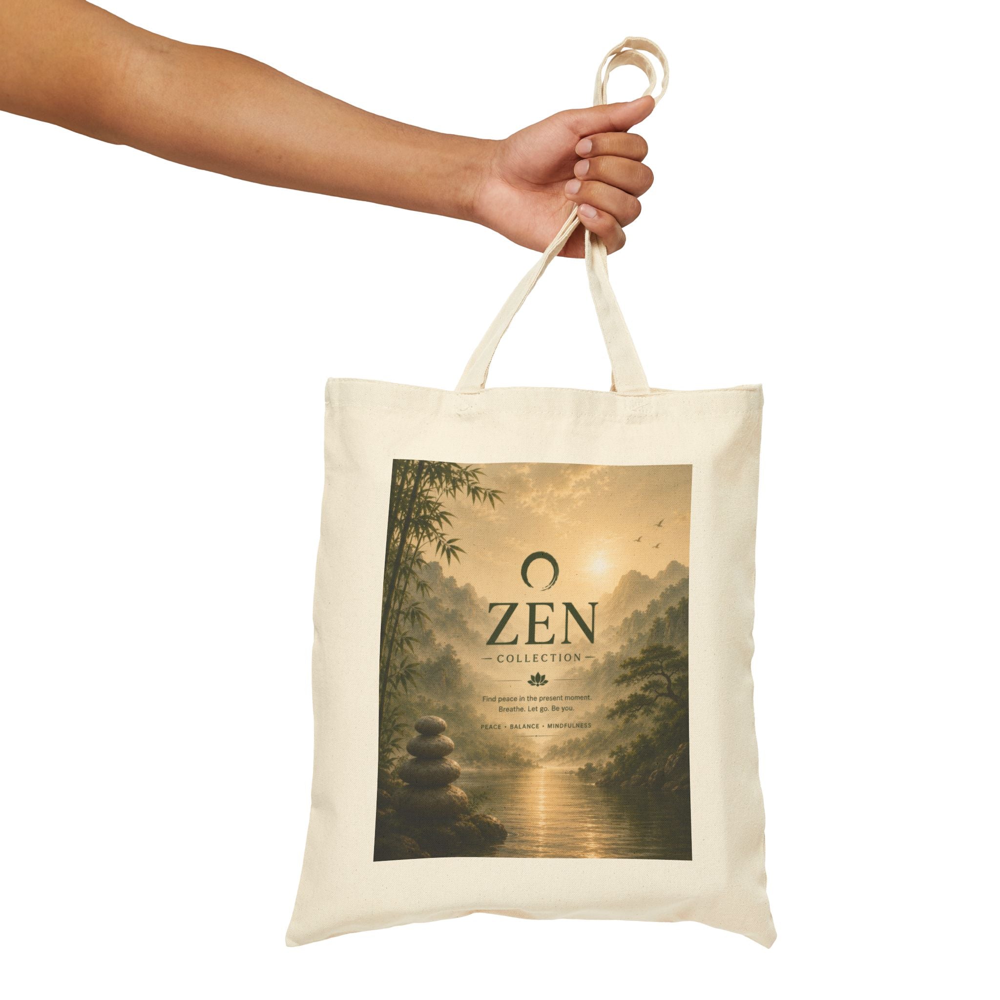 Zen Collection Canvas Tote Bag — Serene Mountain & River Meditation Design