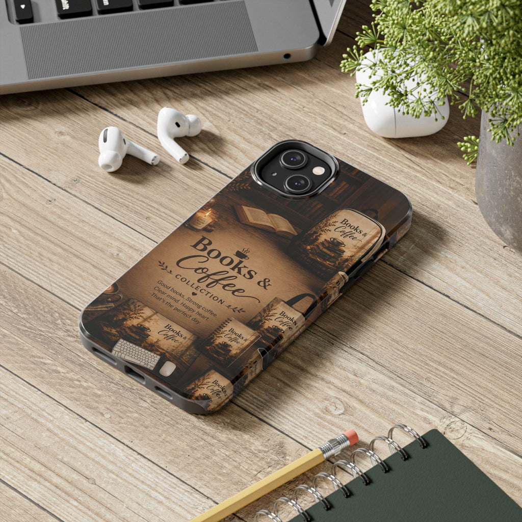 Books & Coffee Tough Phone Case — Cozy Vintage Library Design