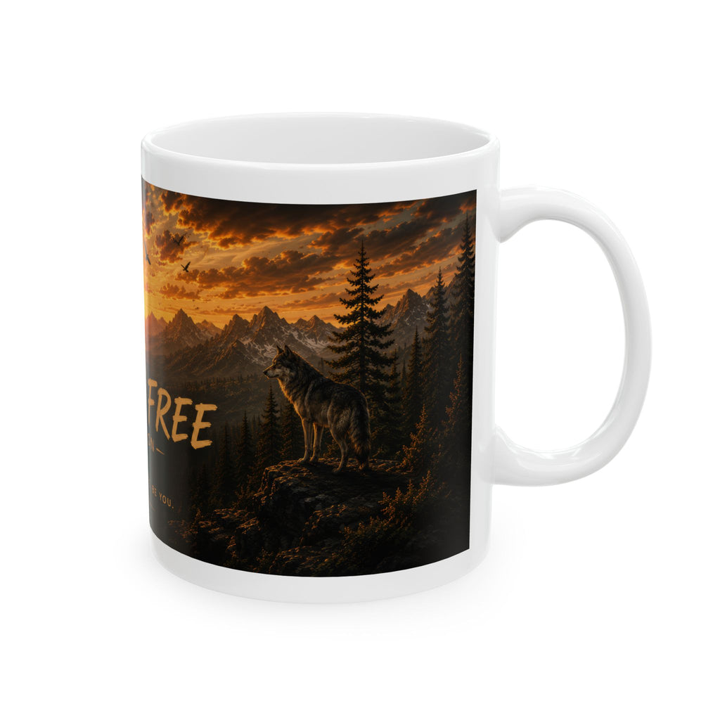 Wild & Free Ceramic Mug (11oz, 15oz) – Sunset Mountain Adventure Coffee Cup | Planet of Thoughts