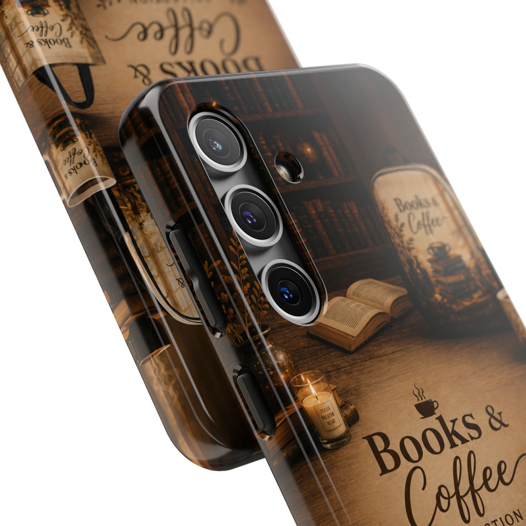 Books & Coffee Tough Phone Case — Cozy Vintage Library Design