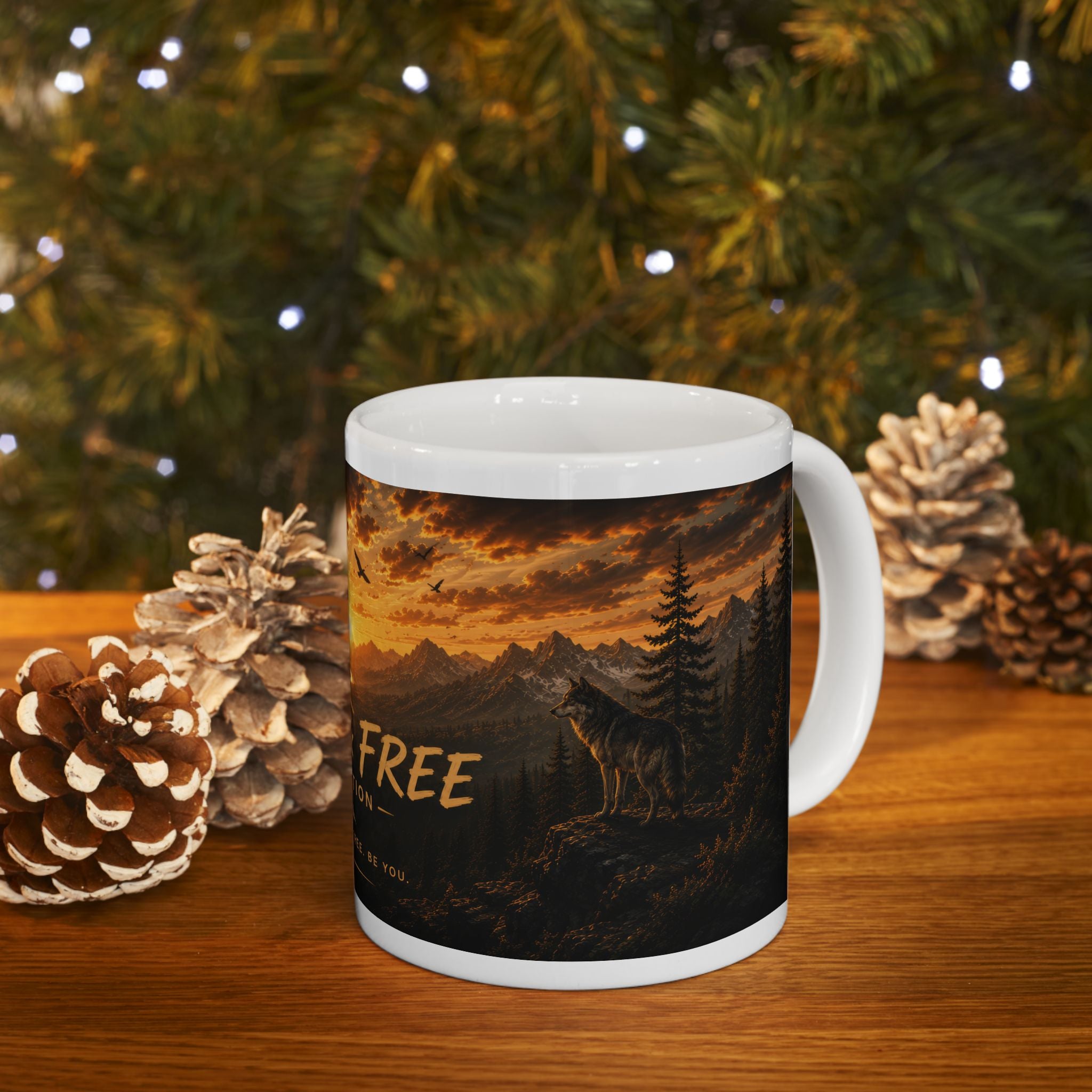 Wild & Free Ceramic Mug (11oz, 15oz) – Sunset Mountain Adventure Coffee Cup | Planet of Thoughts